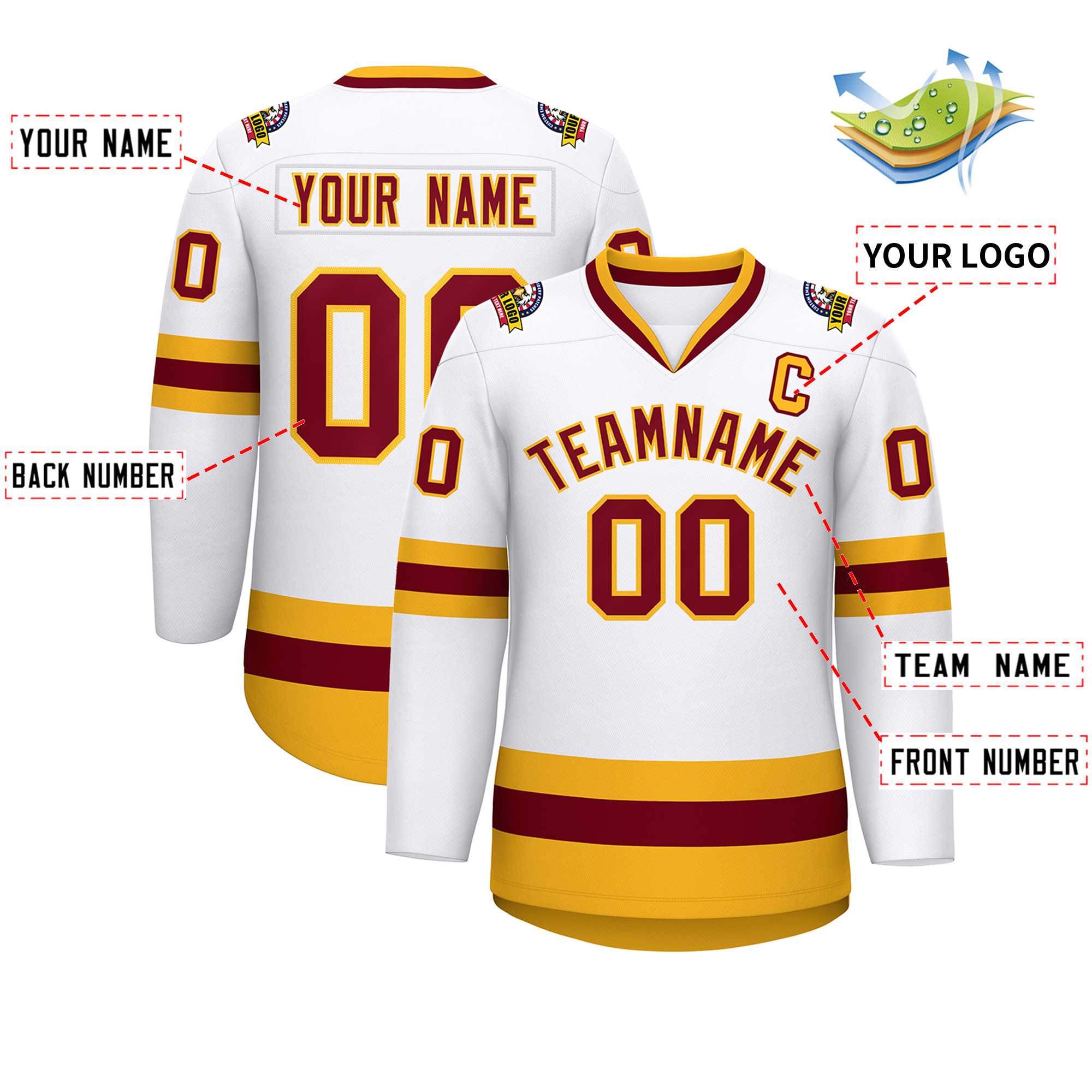 Custom White Crimson-Gold Classic Style Hockey Jersey | KXKSHOP