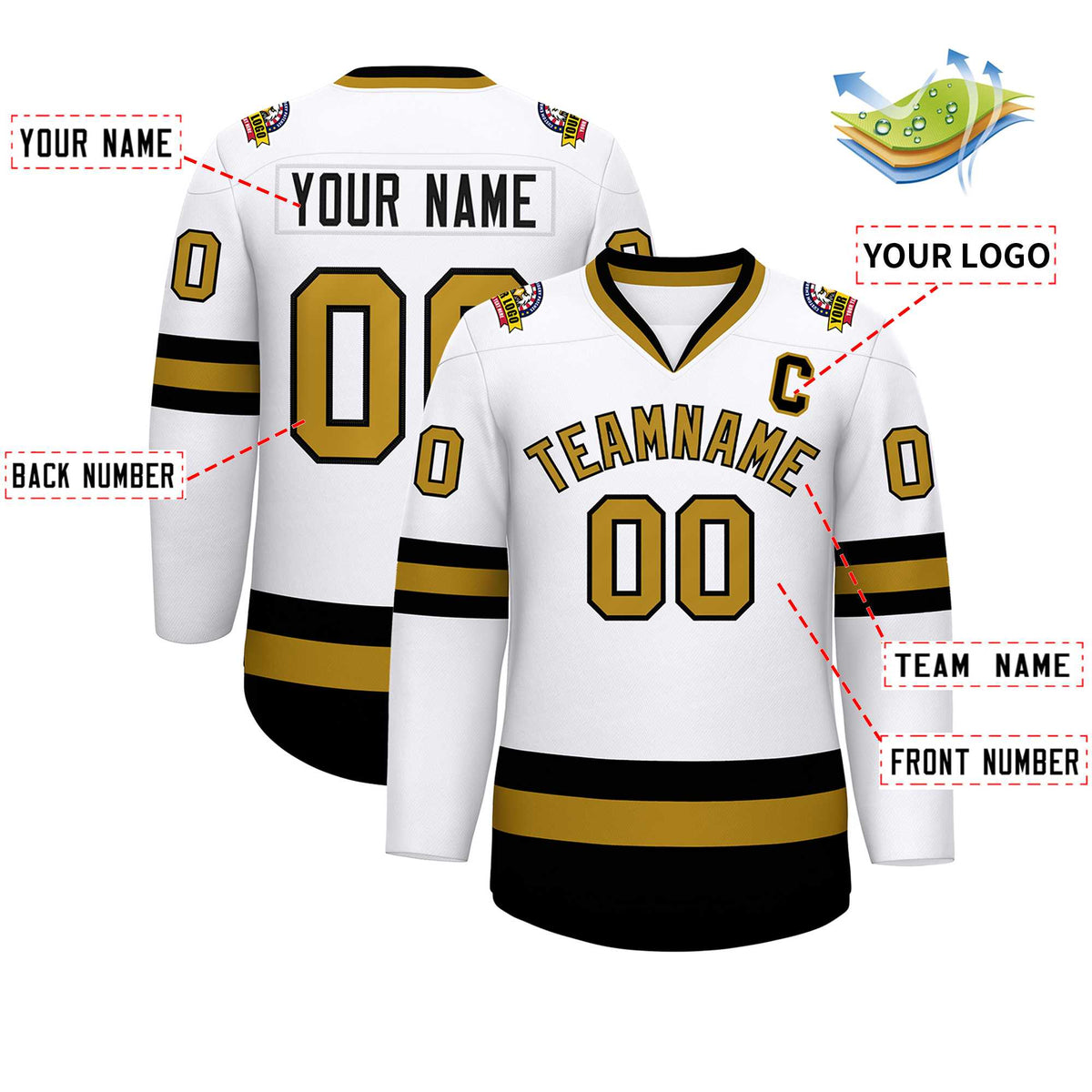 Custom White Old Gold-Black Classic Style Hockey Jersey | KXKSHOP