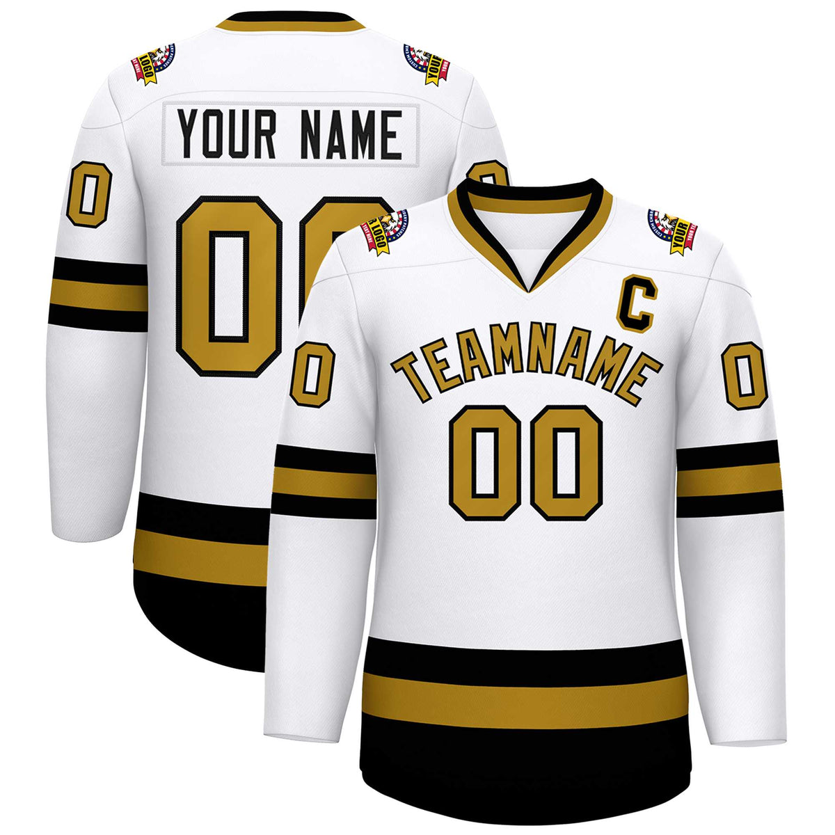 Custom White Old Gold-Black Classic Style Hockey Jersey | KXKSHOP