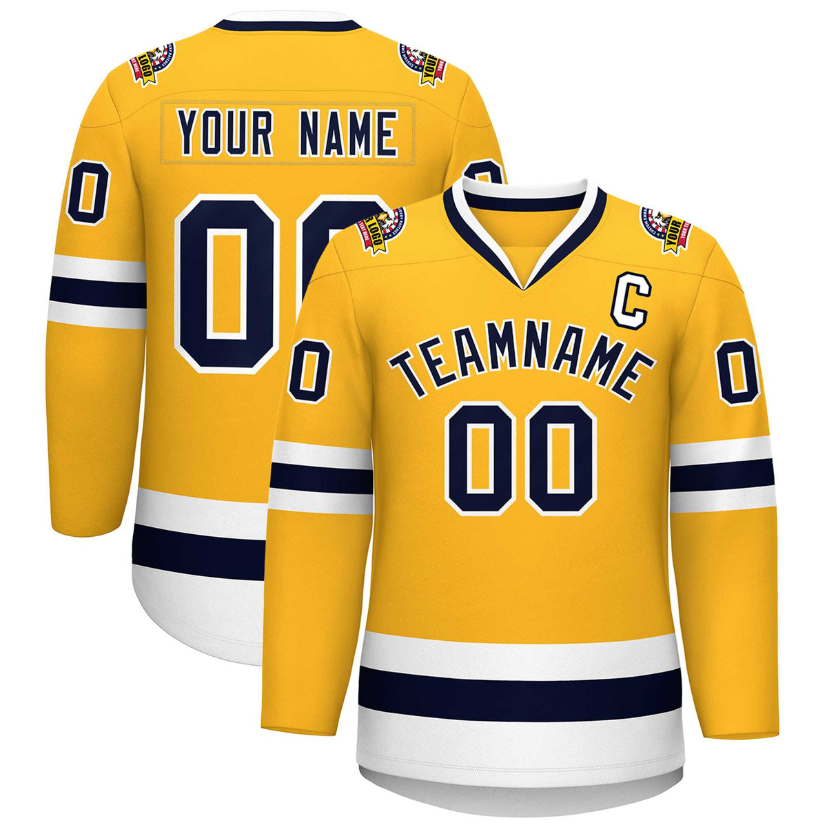 Custom Gold Navy-White Classic Style Hockey Jersey | KXKSHOP