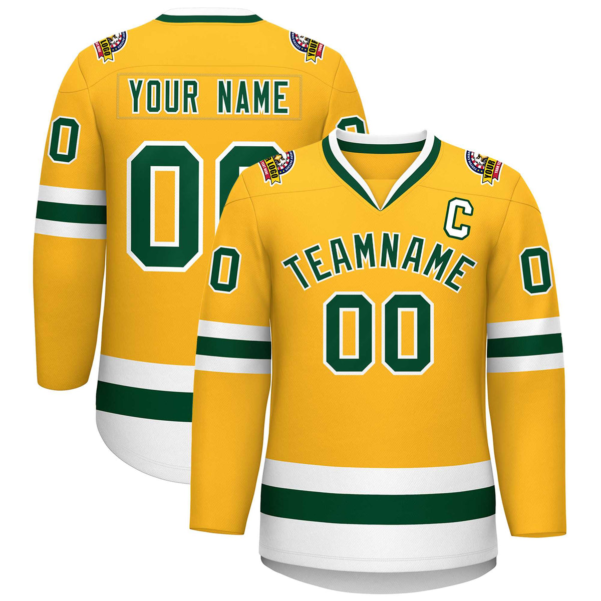 Custom Gold Green-White Classic Style Hockey Jersey | KXKSHOP