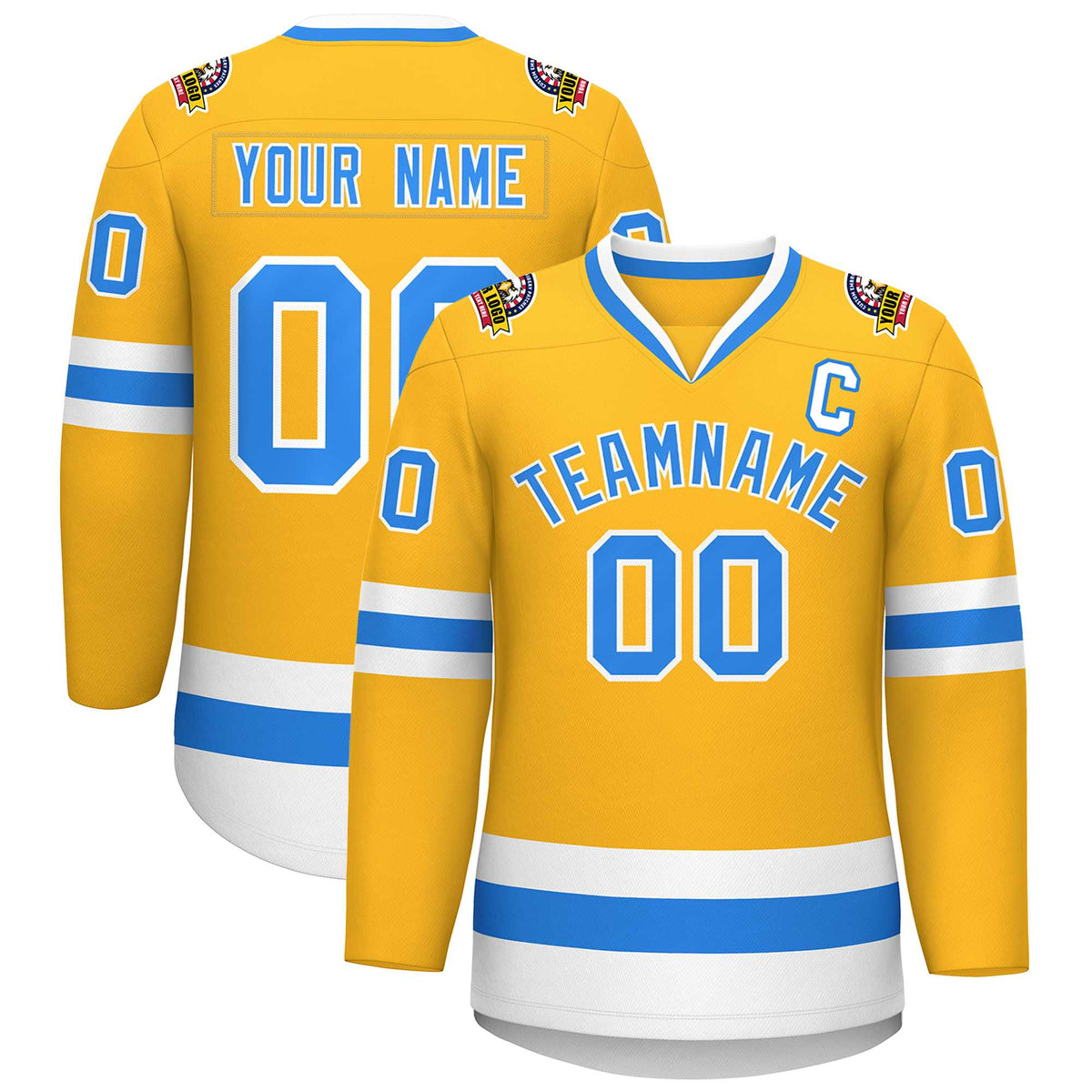 Custom Gold Powder Blue-White Classic Style Hockey Jersey | KXKSHOP