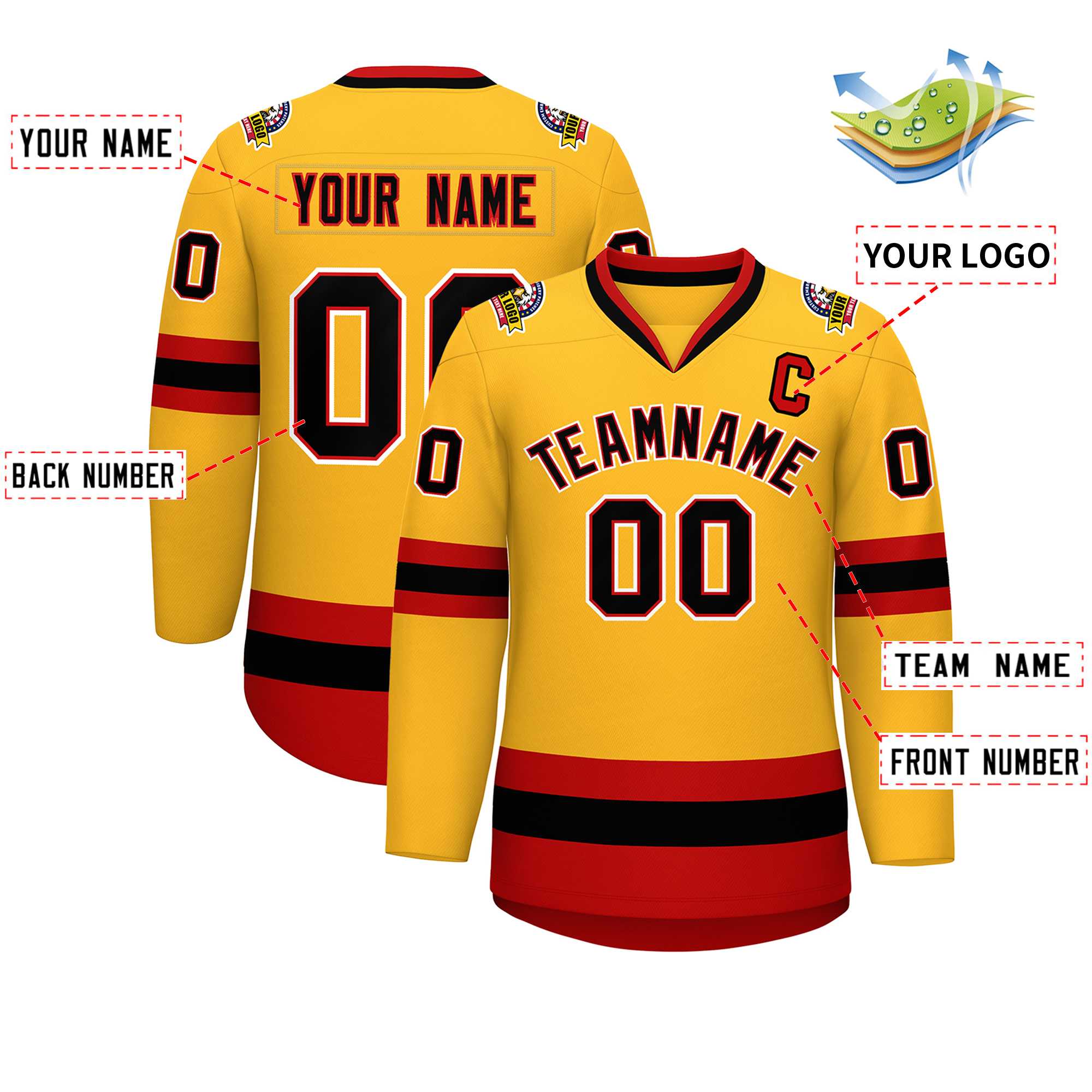 Custom Gold Black Red-White Classic Style Hockey Jersey | KXKSHOP
