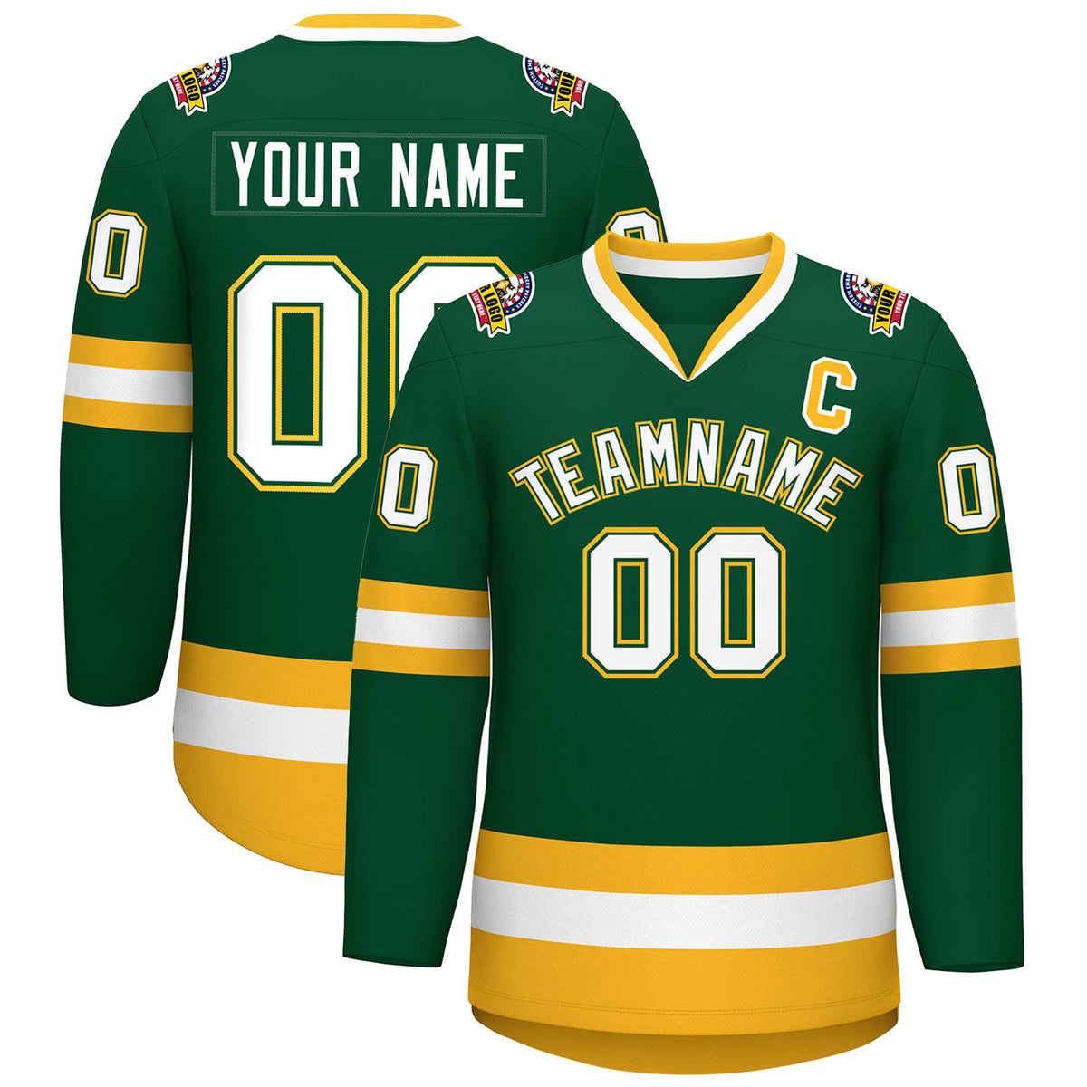 Custom Green White Green-Gold Classic Style Hockey Jersey | KXKSHOP