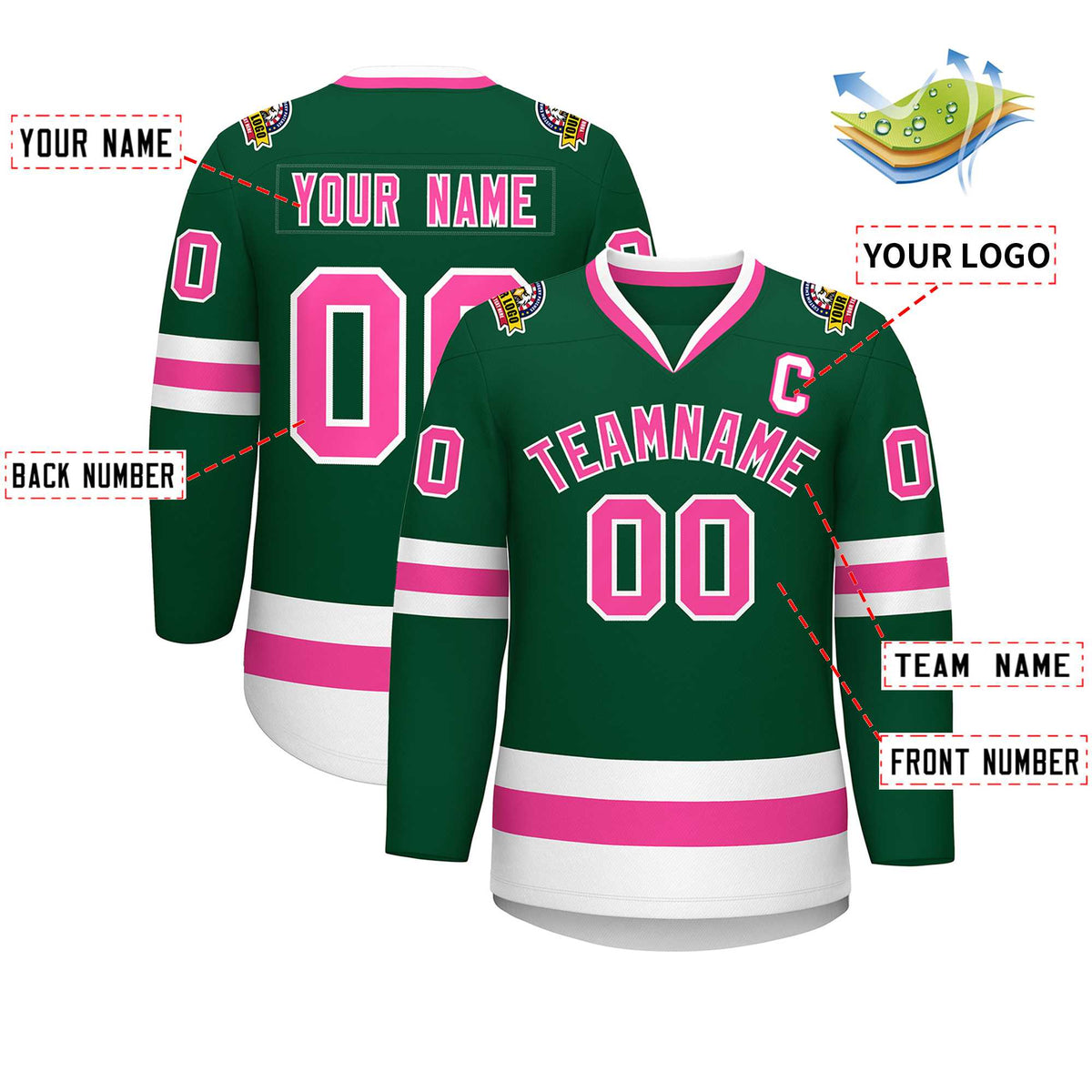 Custom Green Pink-White Classic Style Hockey Jersey | KXKSHOP