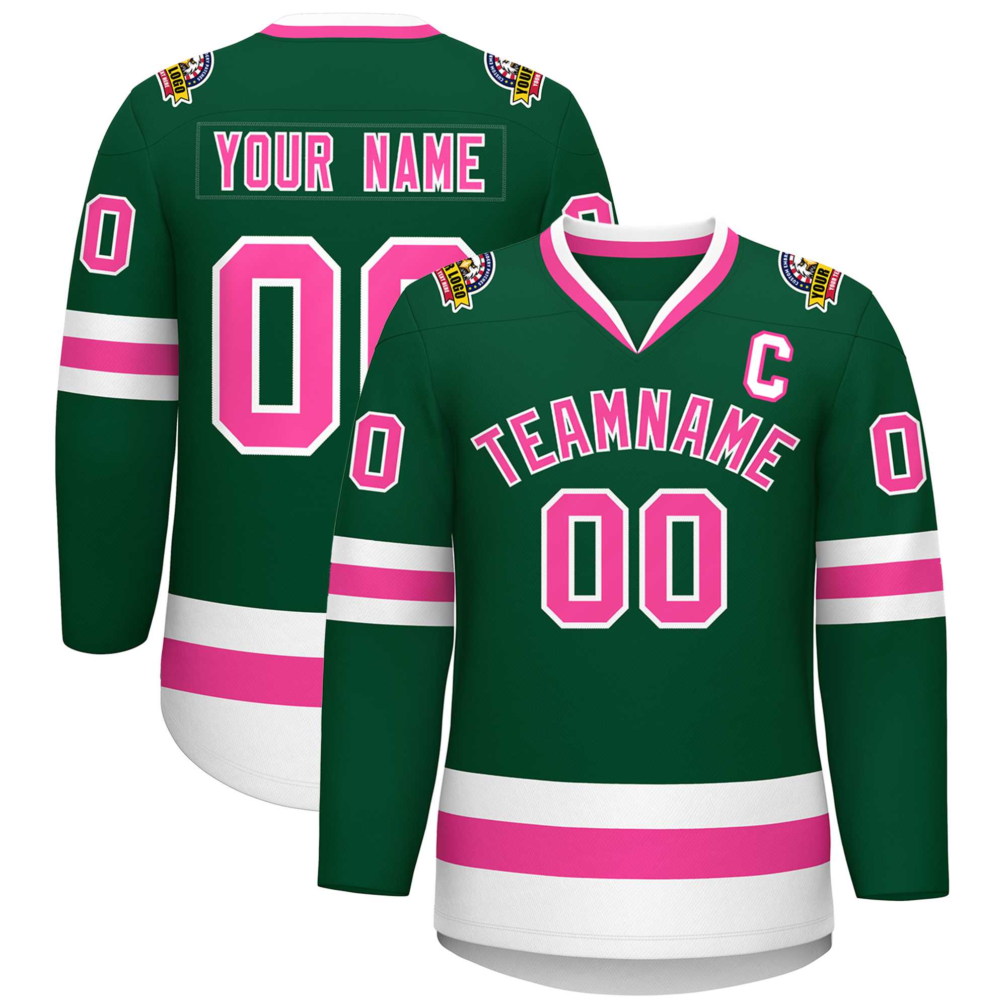 Custom Green Pink-White Classic Style Hockey Jersey | KXKSHOP