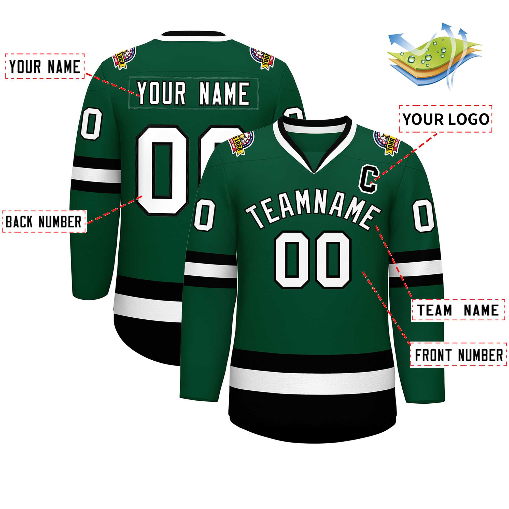 Custom Green White-Black Classic Style Hockey Jersey | KXKSHOP