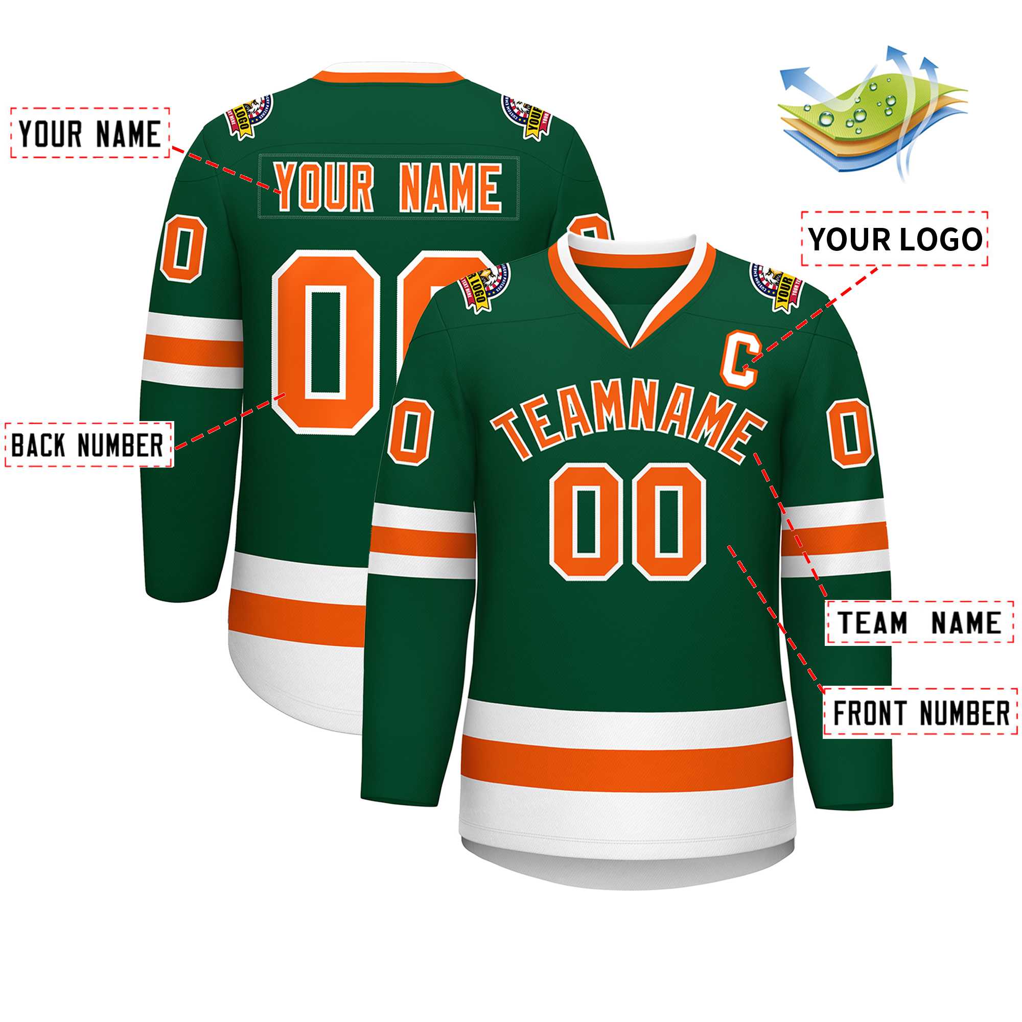 Custom Green Orange-White Classic Style Hockey Jersey | KXKSHOP