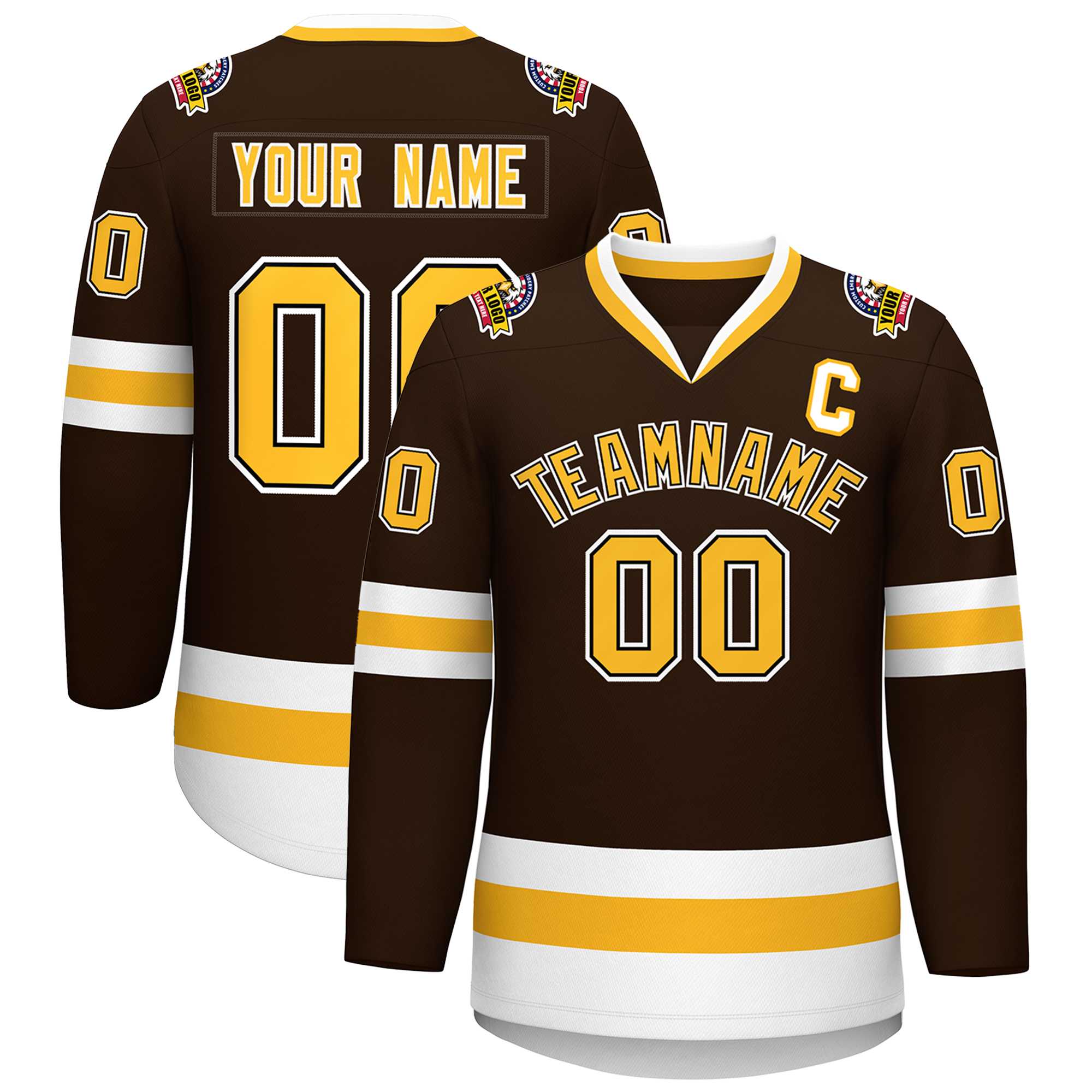 Custom Brown Gold Black-White Classic Style Hockey Jersey | KXKSHOP