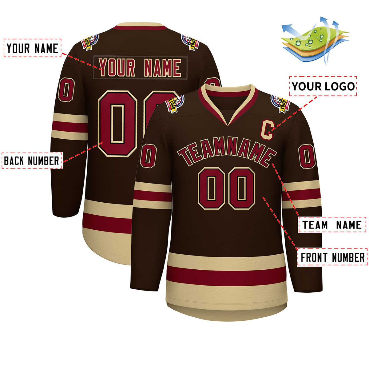 Custom Brown Crimson-Black Classic Style Hockey Jersey | KXKSHOP