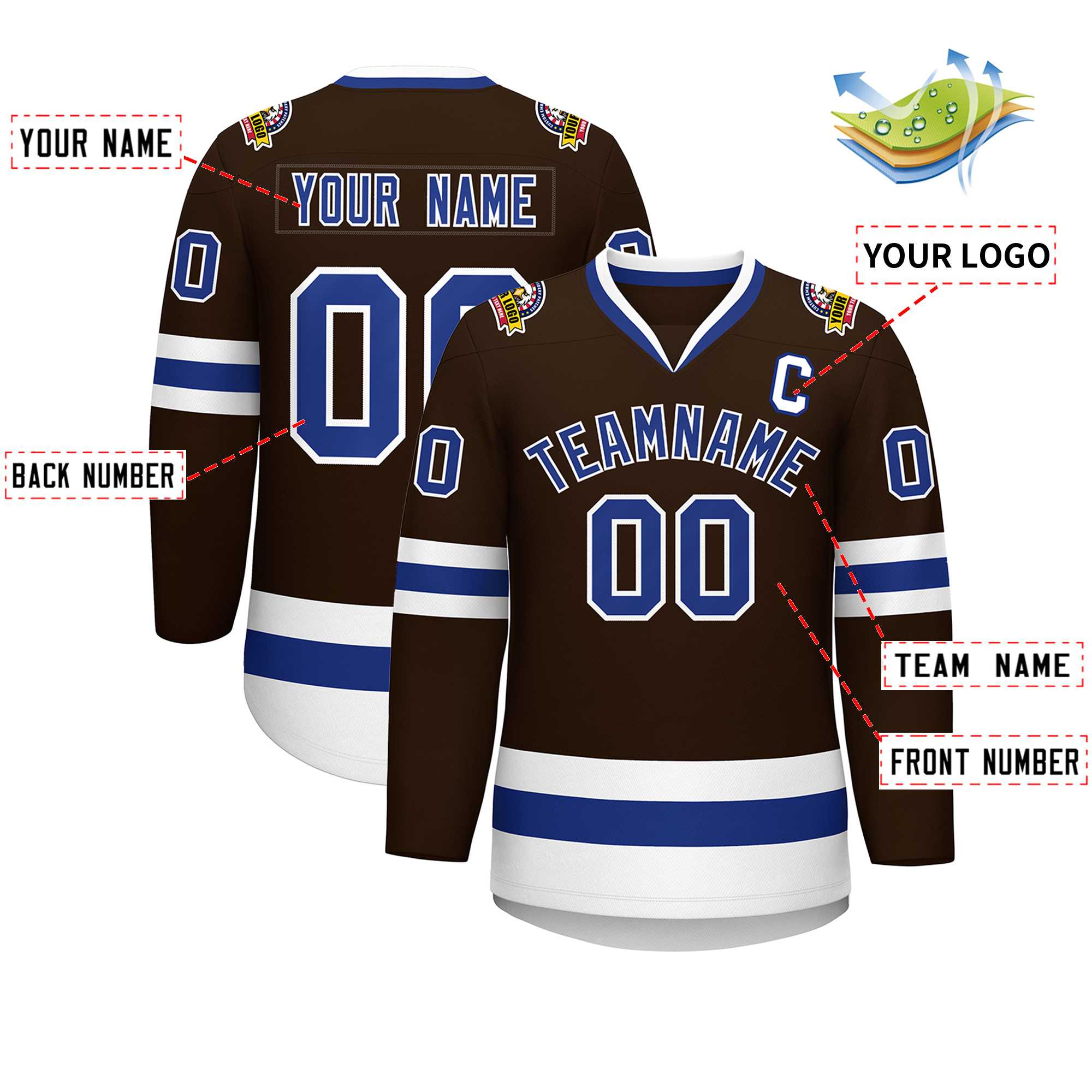 Custom Brown Royal-White Classic Style Hockey Jersey | KXKSHOP