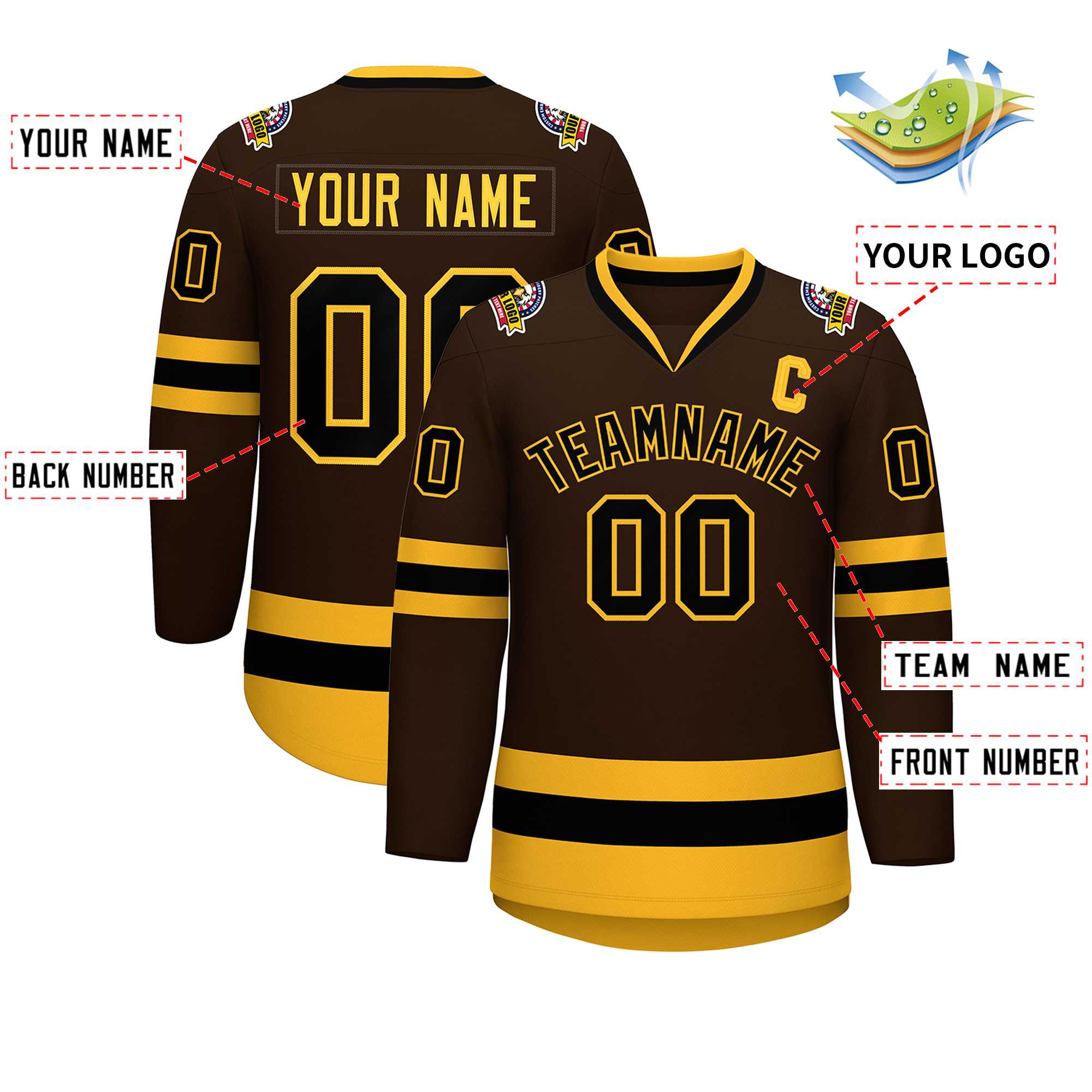 Custom Brown Black-Gold Classic Style Hockey Jersey | KXKSHOP