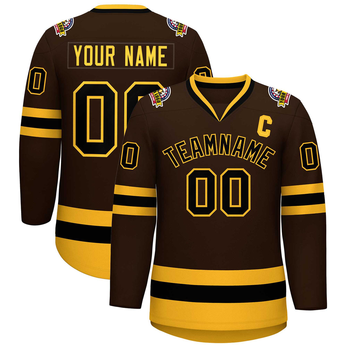 Custom Brown Black-Gold Classic Style Hockey Jersey | KXKSHOP