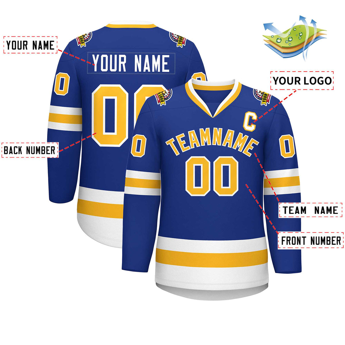 Custom Royal Gold-White Classic Style Hockey Jersey | KXKSHOP