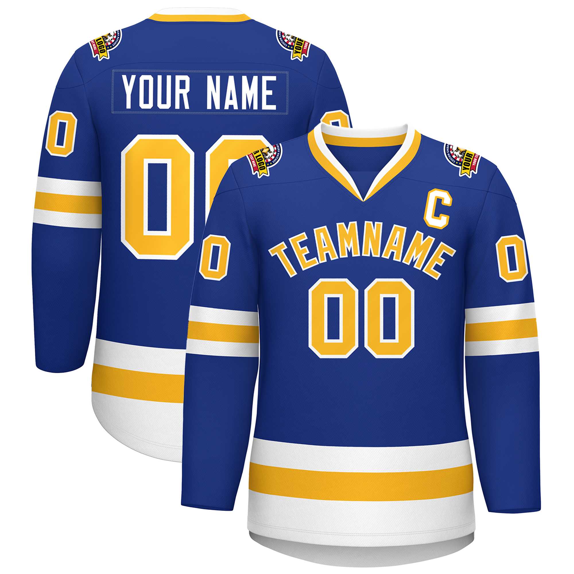 Custom Royal Gold-White Classic Style Hockey Jersey | KXKSHOP