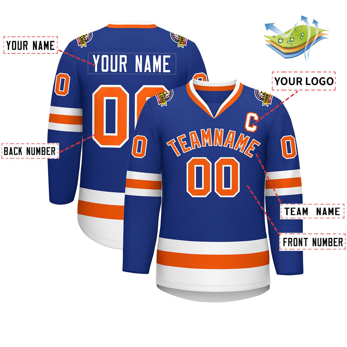 Custom Royal Orange-White Classic Style Hockey Jersey | KXKSHOP