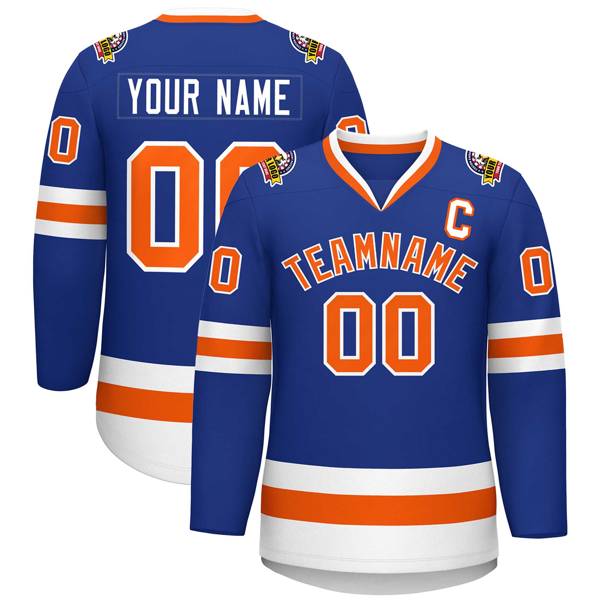 Custom Royal Orange-White Classic Style Hockey Jersey | KXKSHOP