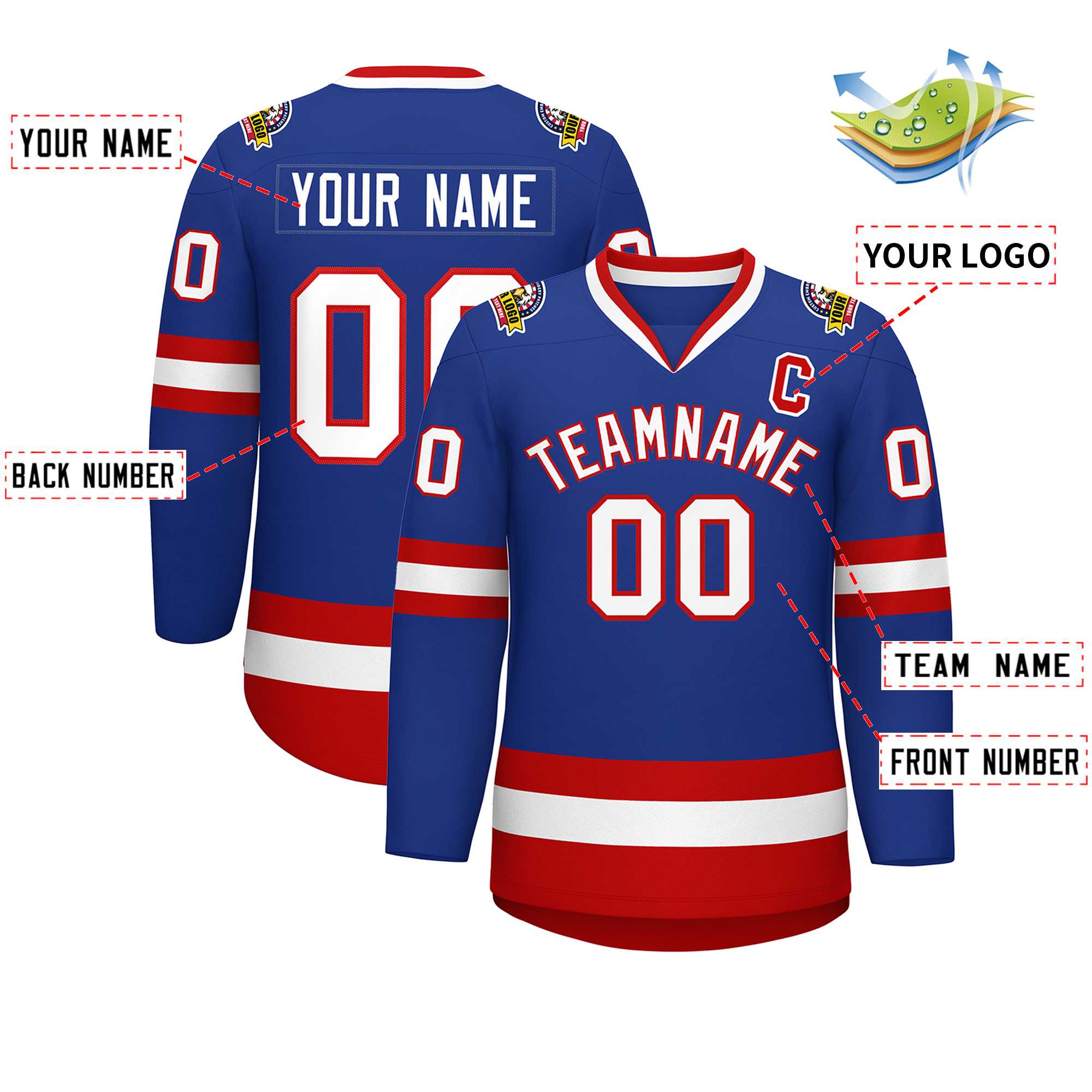 Custom Royal White-Red Classic Style Hockey Jersey | KXKSHOP