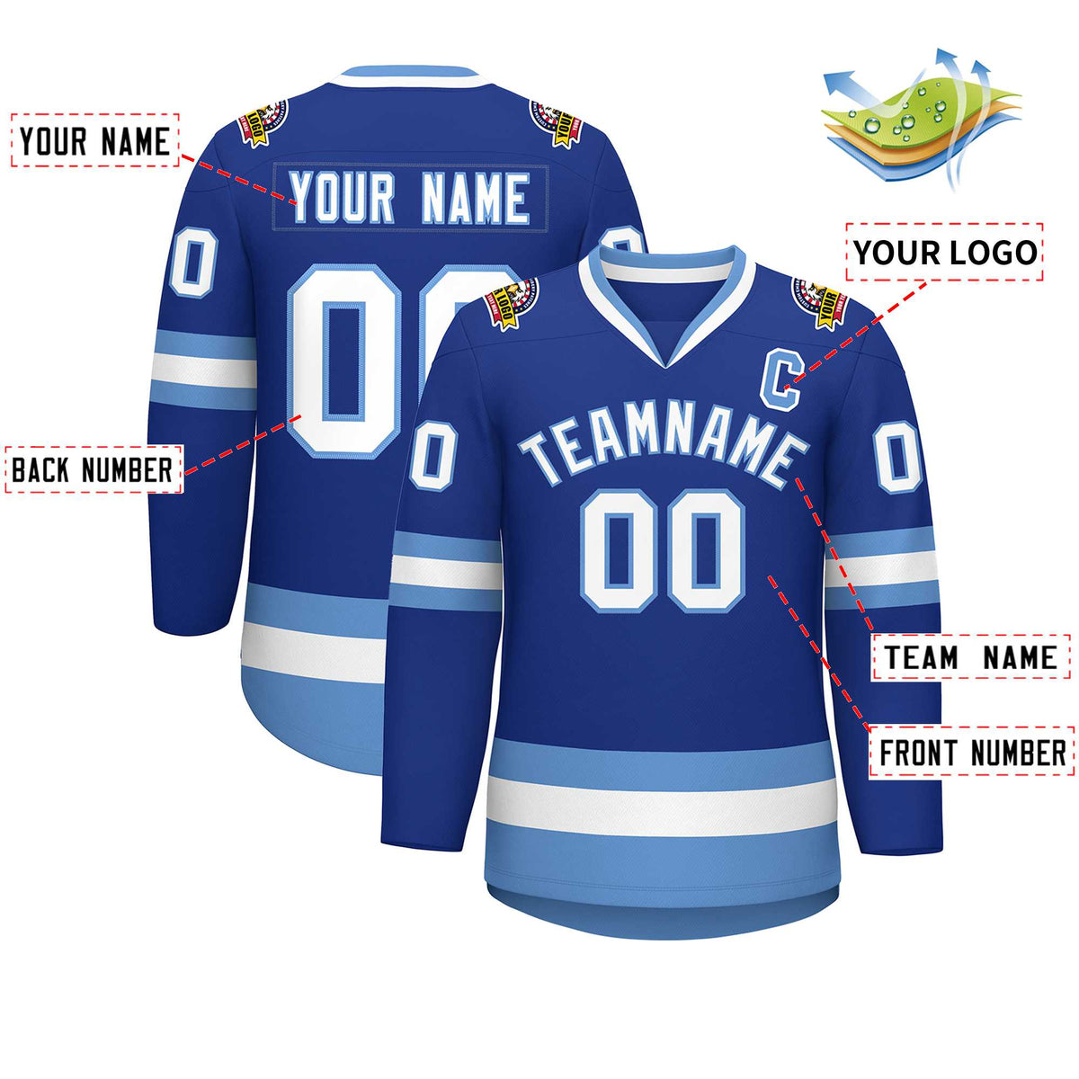 Custom Royal White-Light Blue Classic Style Hockey Jersey | KXKSHOP