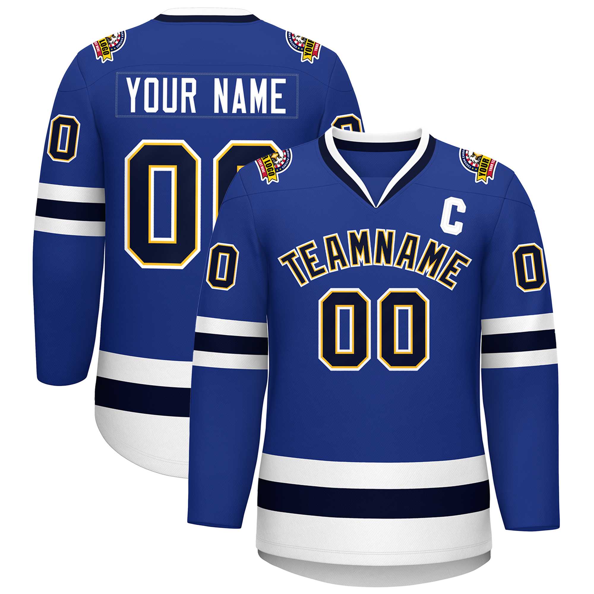 Custom Royal Navy Gold-White Classic Style Hockey Jersey | KXKSHOP