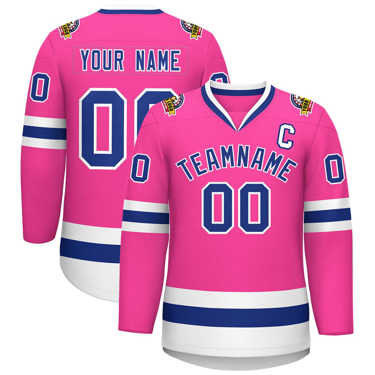 Custom Pink Royal-White Classic Style Hockey Jersey | KXKSHOP