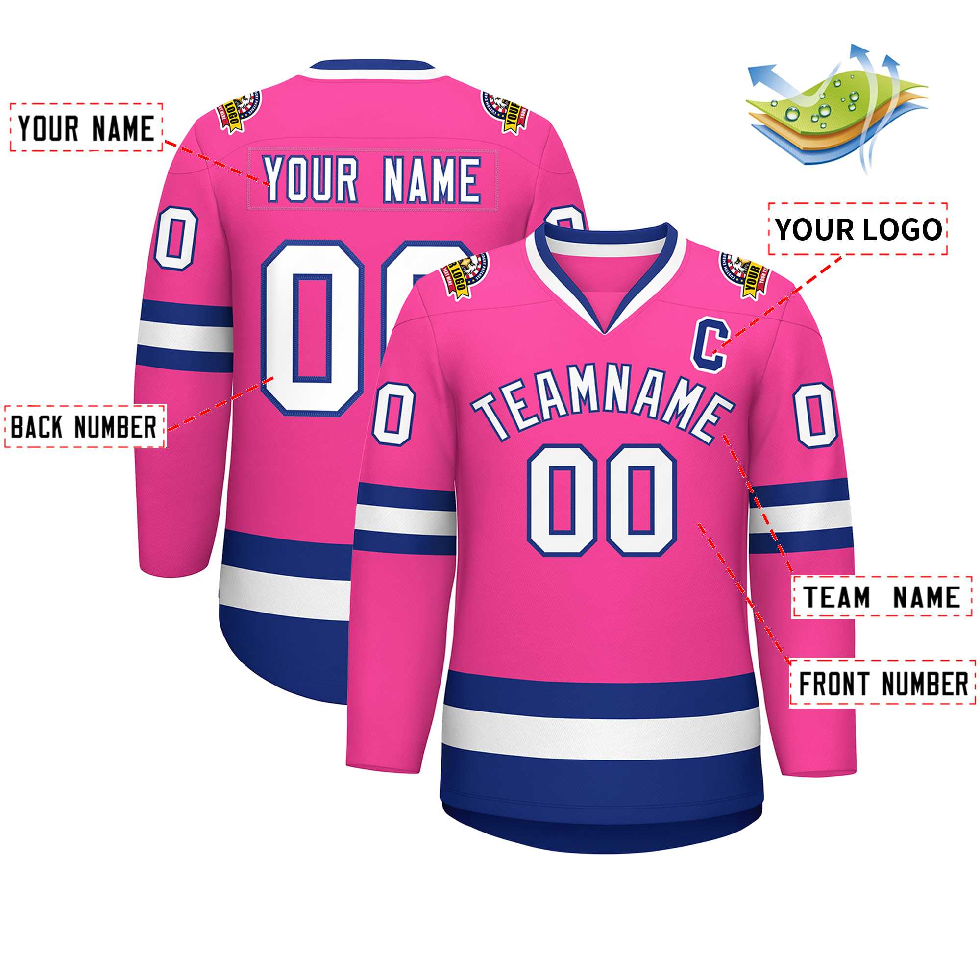 Custom Pink White-Royal Classic Style Hockey Jersey | KXKSHOP