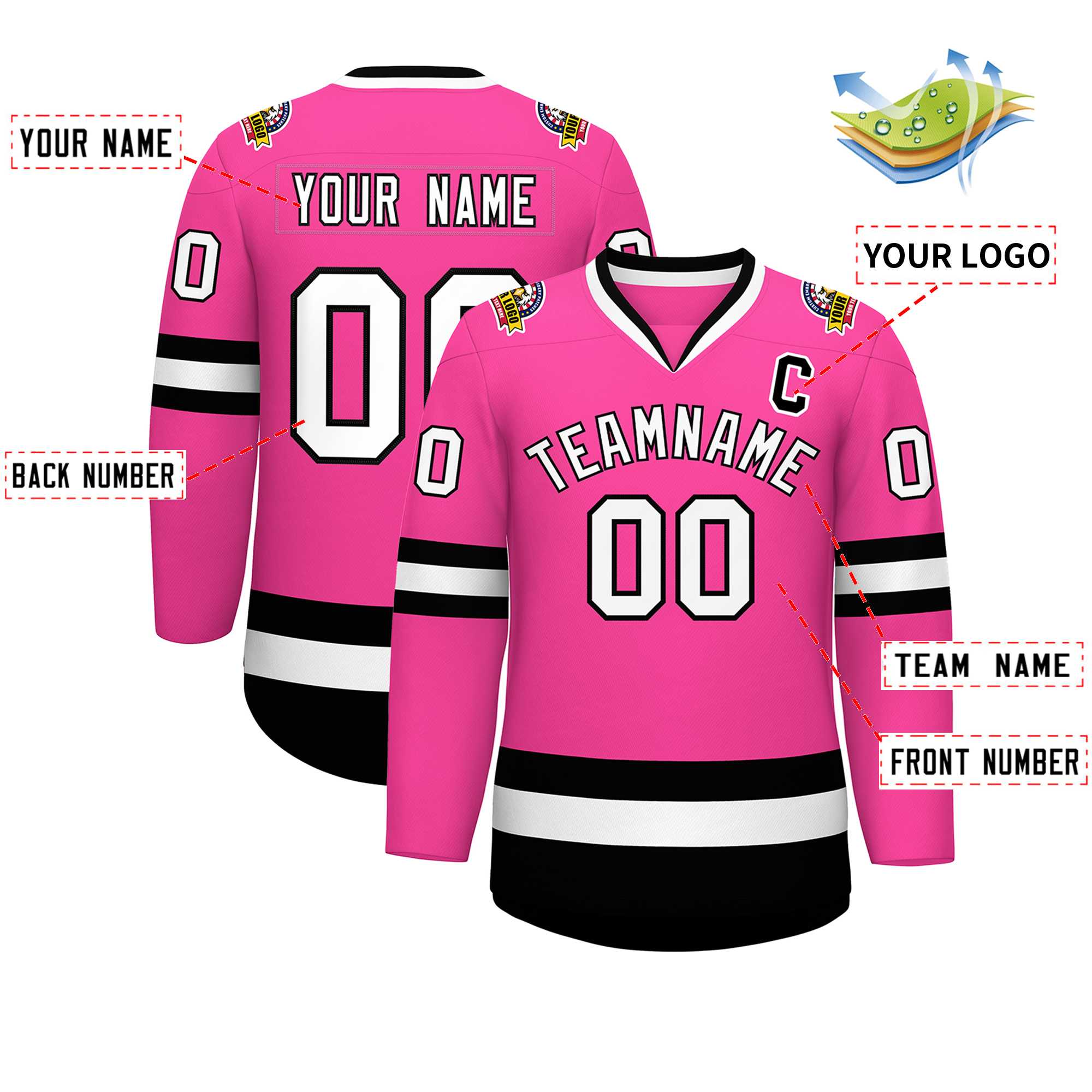 Custom Pink White-Black Classic Style Hockey Jersey | KXKSHOP