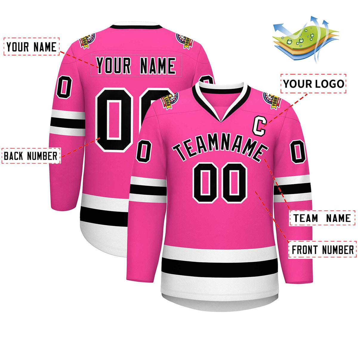 Custom Pink Black-White Classic Style Hockey Jersey | KXKSHOP