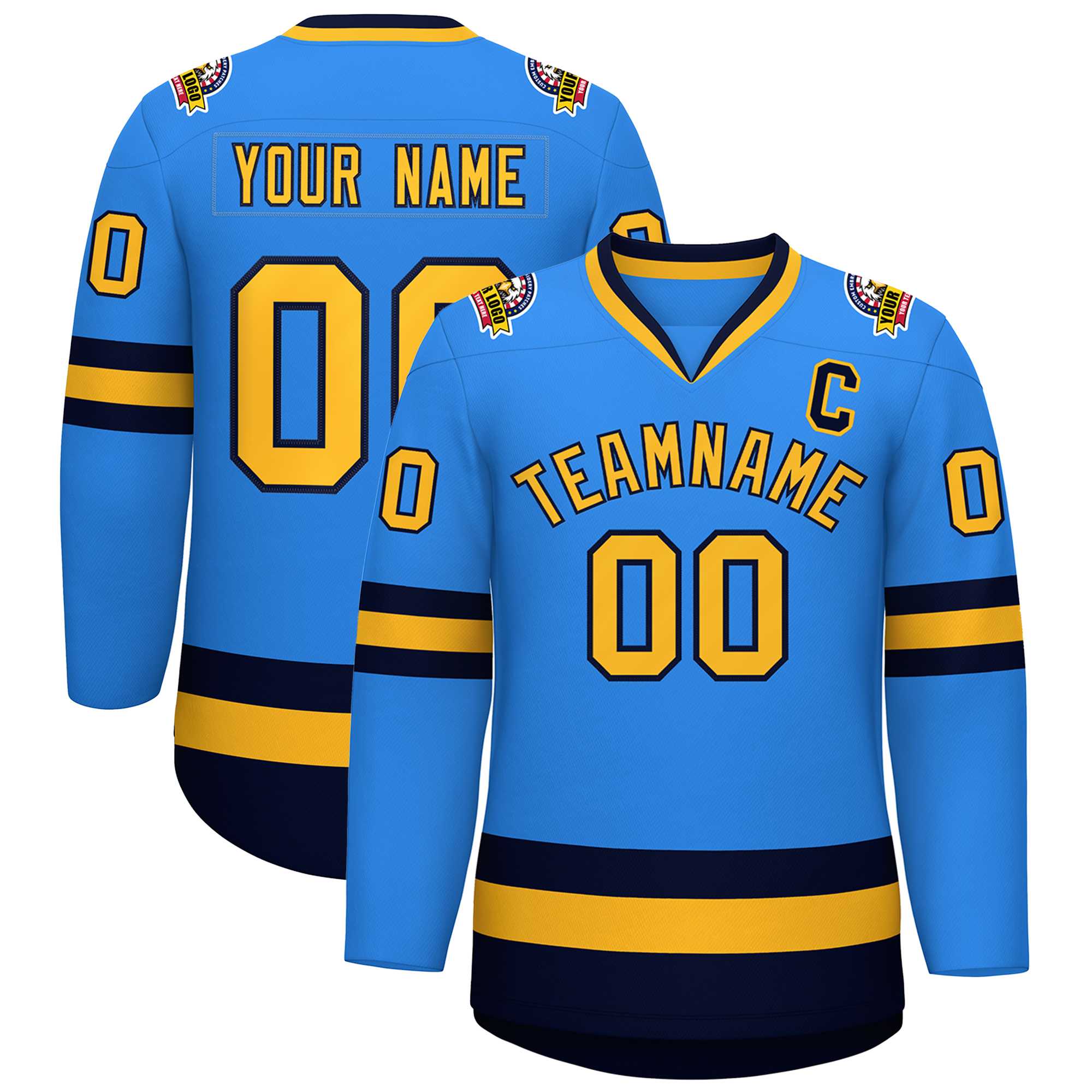 Custom Powder Blue Gold-Navy Classic Style Hockey Jersey | KXKSHOP