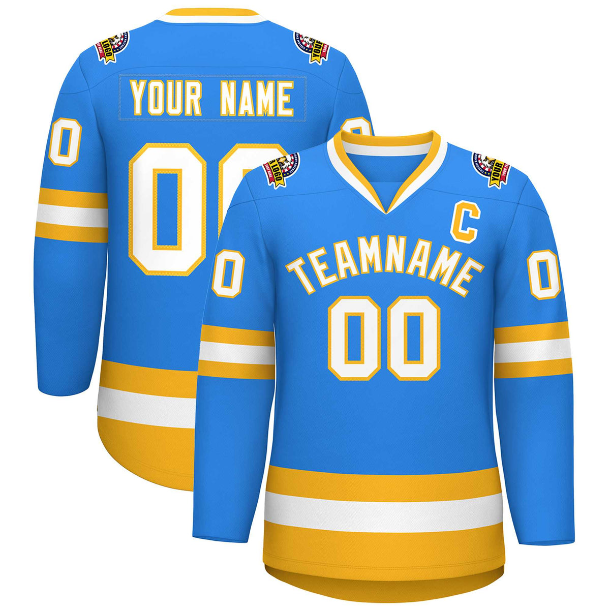 Custom Powder Blue White-Gold Classic Style Hockey Jersey | KXKSHOP