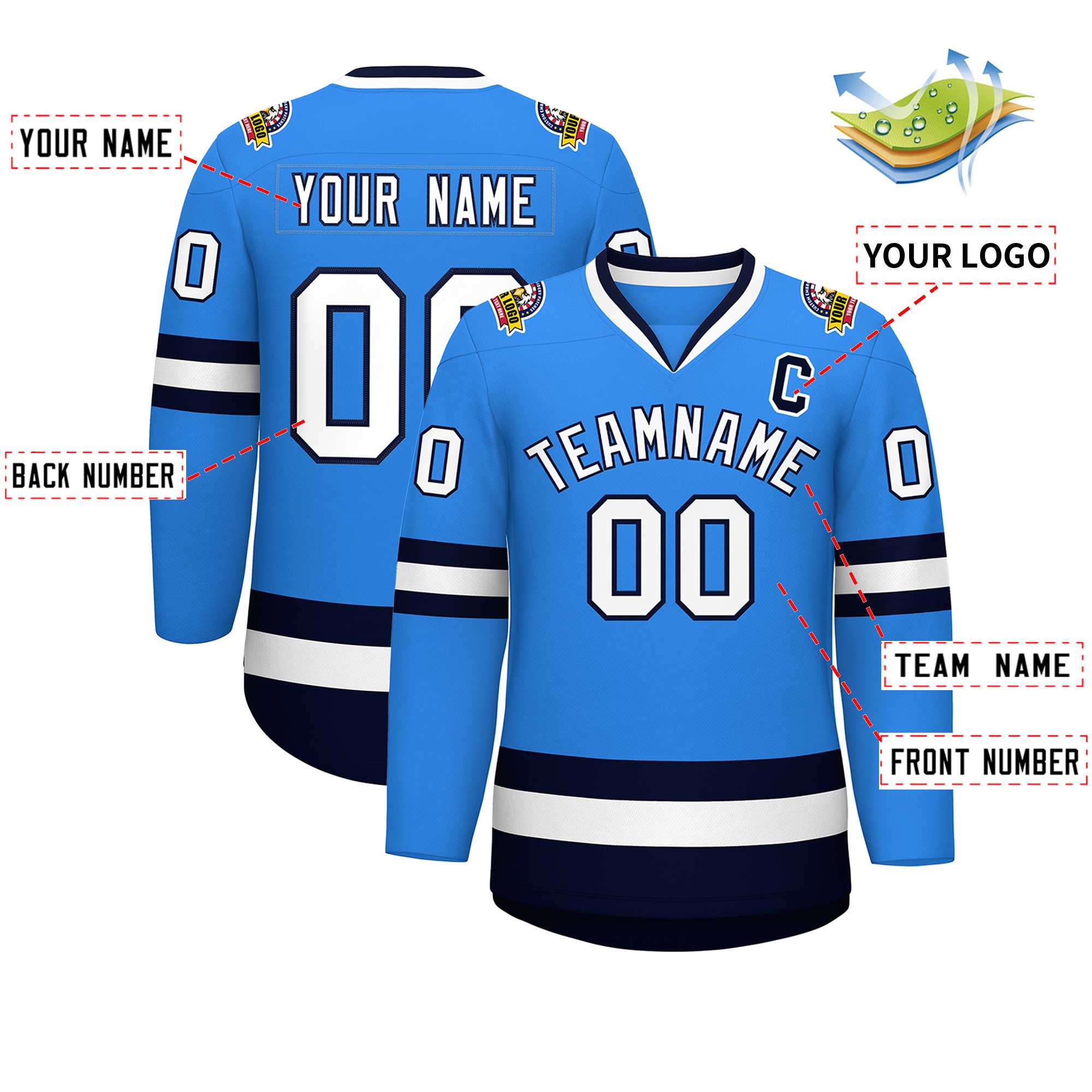 Custom Powder Blue White-Navy Classic Style Hockey Jersey | KXKSHOP