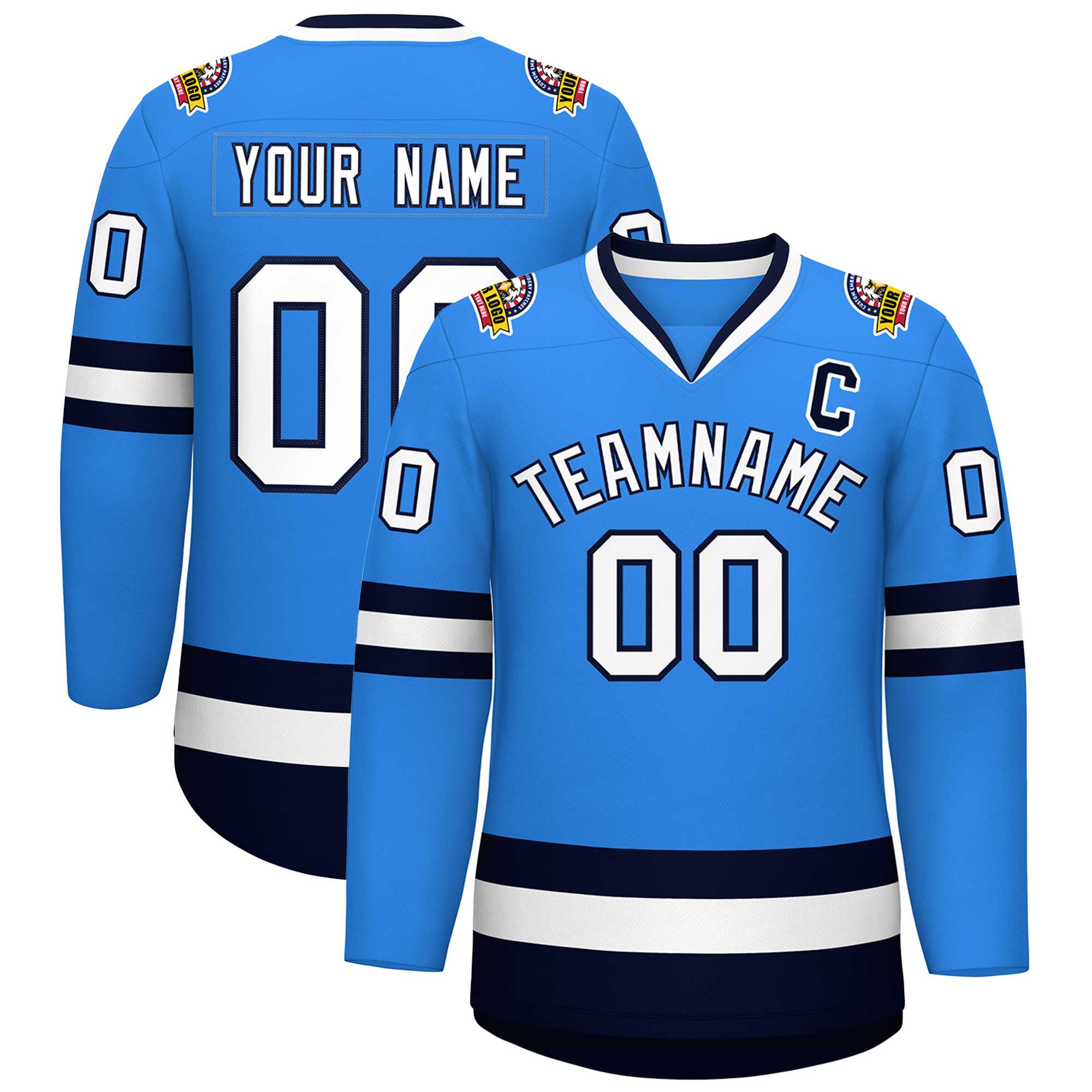 Custom Powder Blue White-Navy Classic Style Hockey Jersey | KXKSHOP