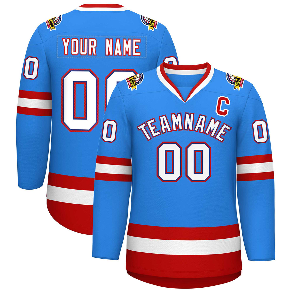 Custom Powder Blue White Royal-Red Classic Style Hockey Jersey | KXKSHOP