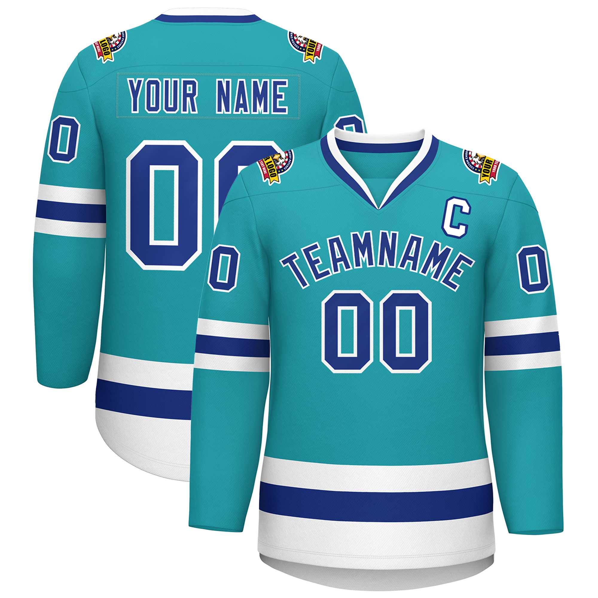 Custom Aqua Royal-White Classic Style Hockey Jersey | KXKSHOP