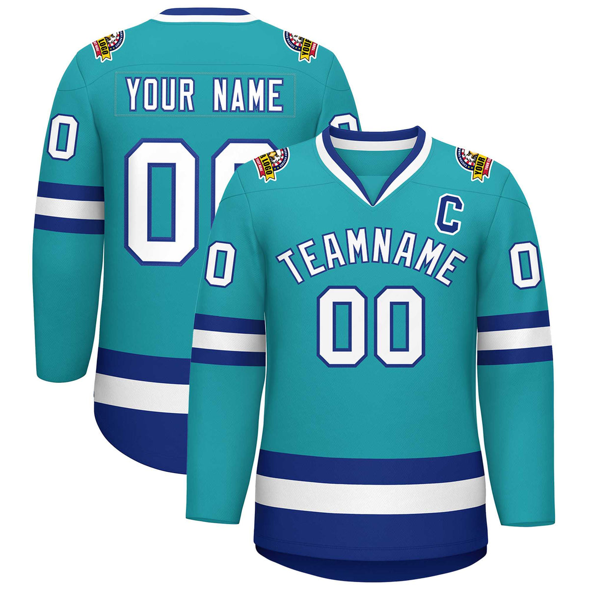 Custom Aqua White-Royal Classic Style Hockey Jersey | KXKSHOP