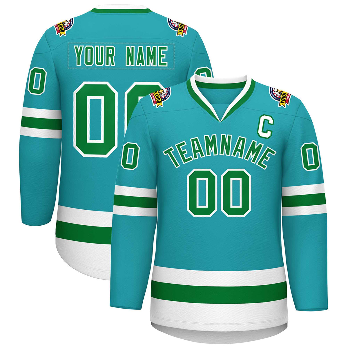 Custom Aqua Kelly Green-White Classic Style Hockey Jersey | KXKSHOP