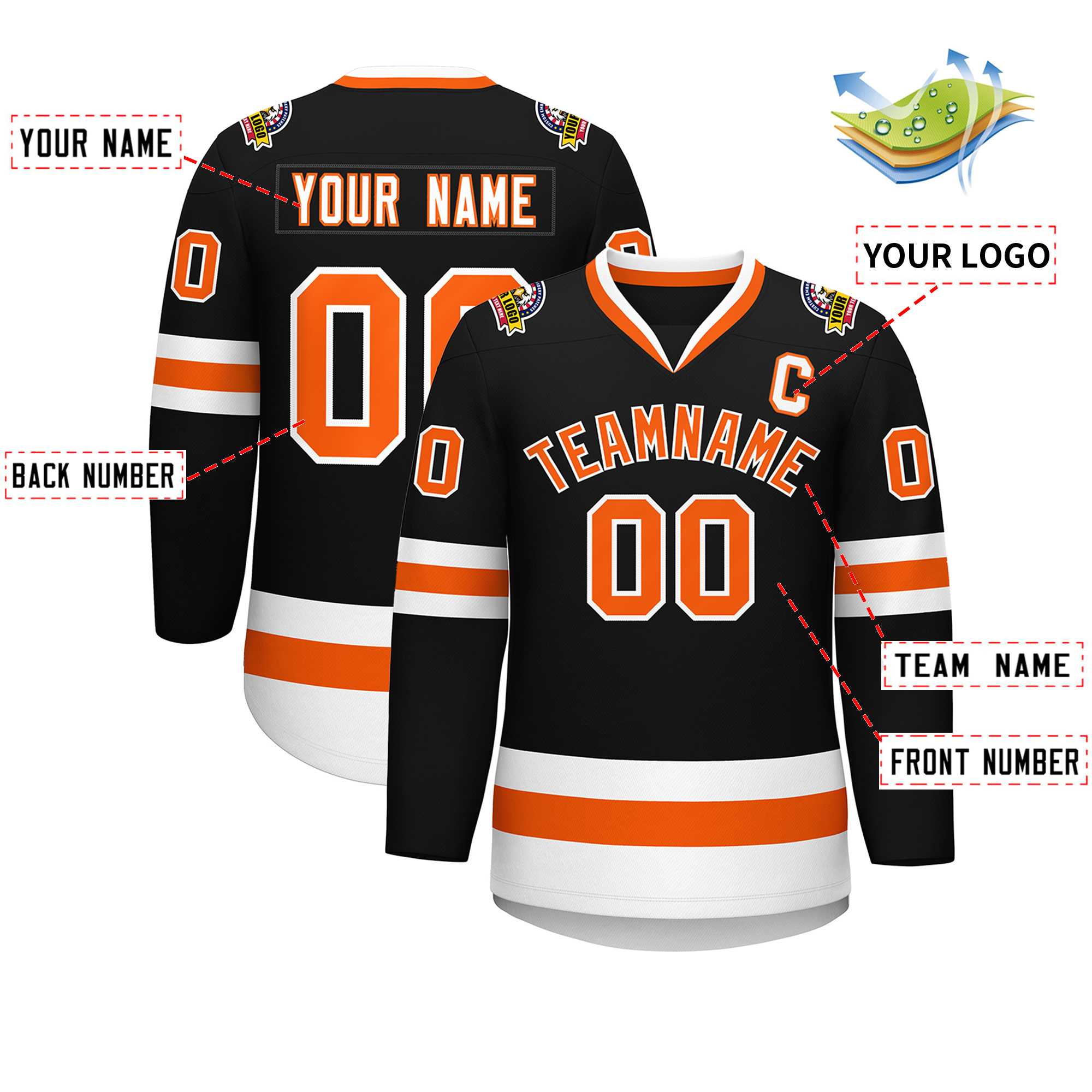 Custom Black Orange-White Classic Style Hockey Jersey | KXKSHOP