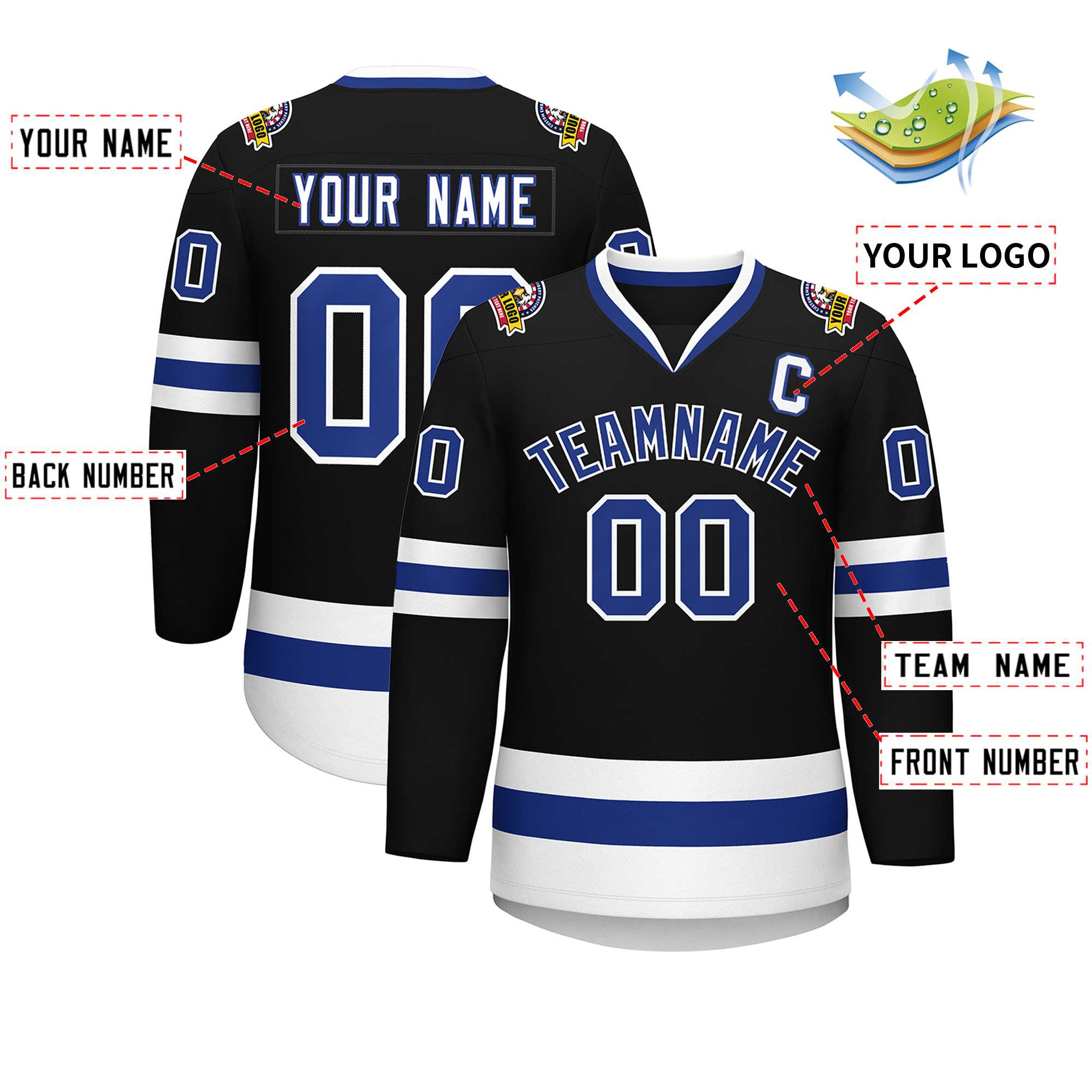 Custom Black Royal-White Classic Style Hockey Jersey | KXKSHOP