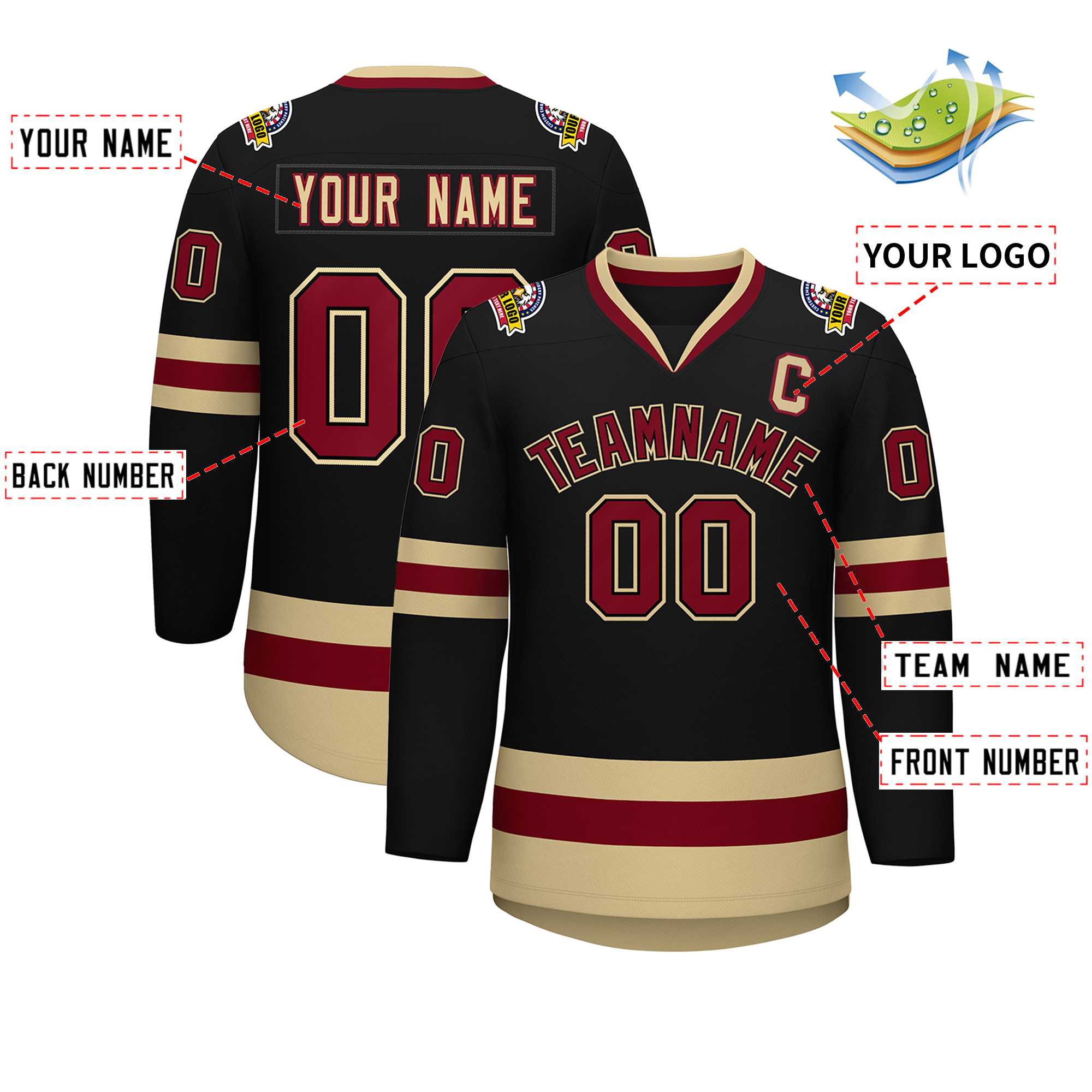 Custom Black Crimson-Black Classic Style Hockey Jersey | KXKSHOP