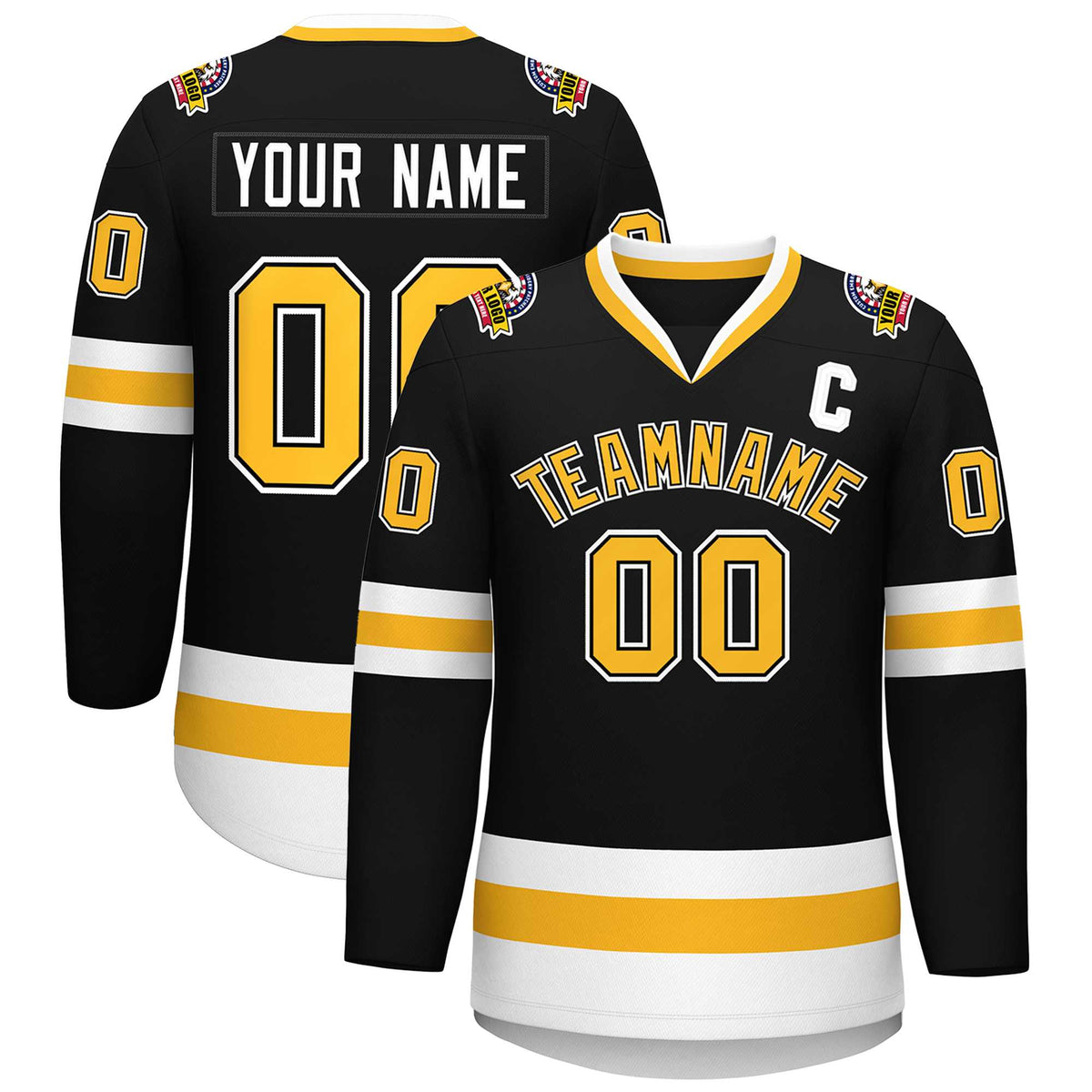 Custom Black Gold Black-White Classic Style Hockey Jersey | KXKSHOP