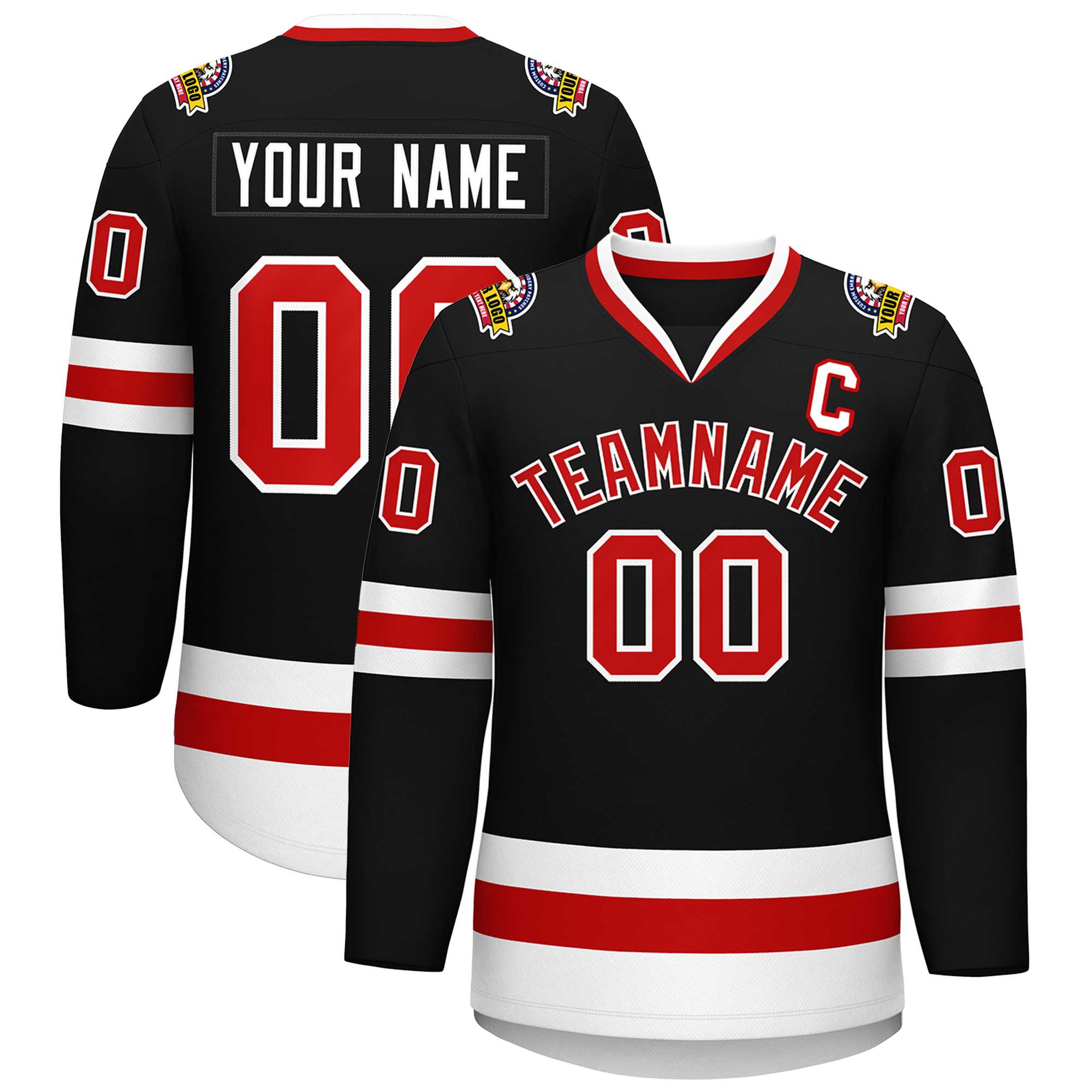 Custom Black Red-White Classic Style Hockey Jersey | KXKSHOP