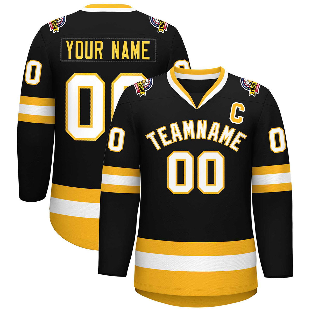 Custom Black White-Gold Classic Style Hockey Jersey | KXKSHOP