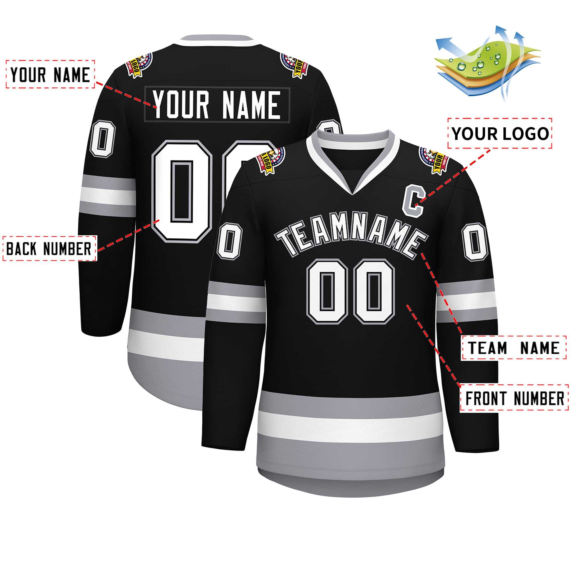 Custom Black White Black-Gray Classic Style Hockey Jersey | KXKSHOP