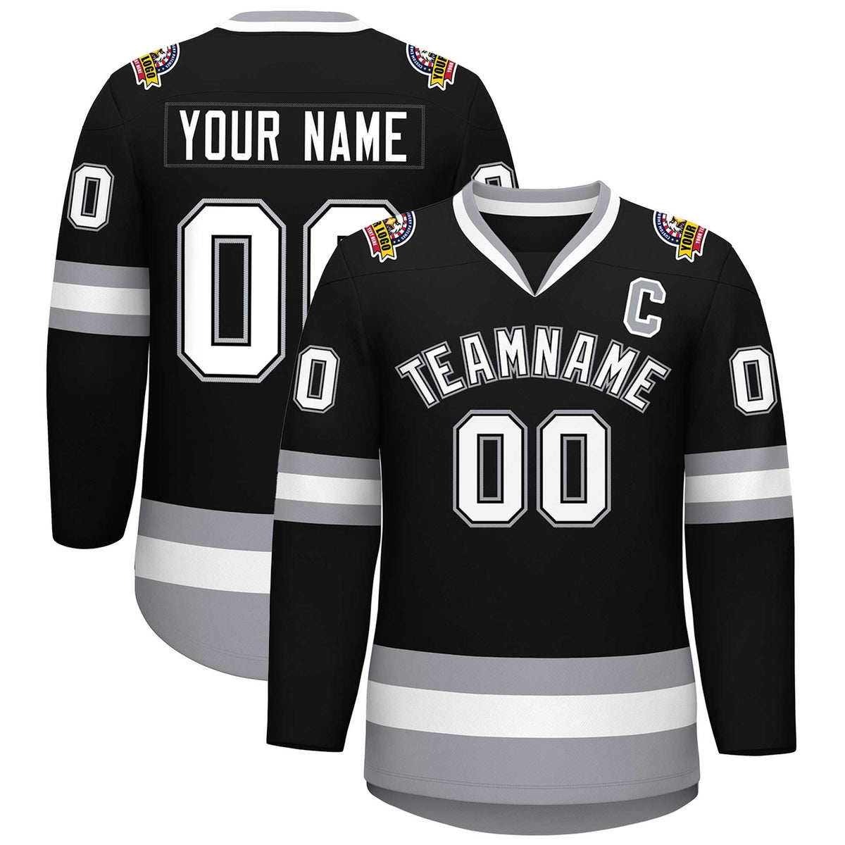 Custom Black White Black-Gray Classic Style Hockey Jersey | KXKSHOP