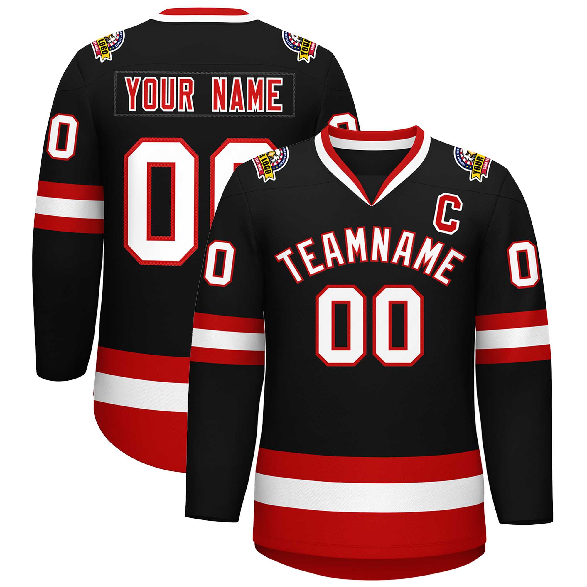 Custom Black White-Red Classic Style Hockey Jersey | KXKSHOP