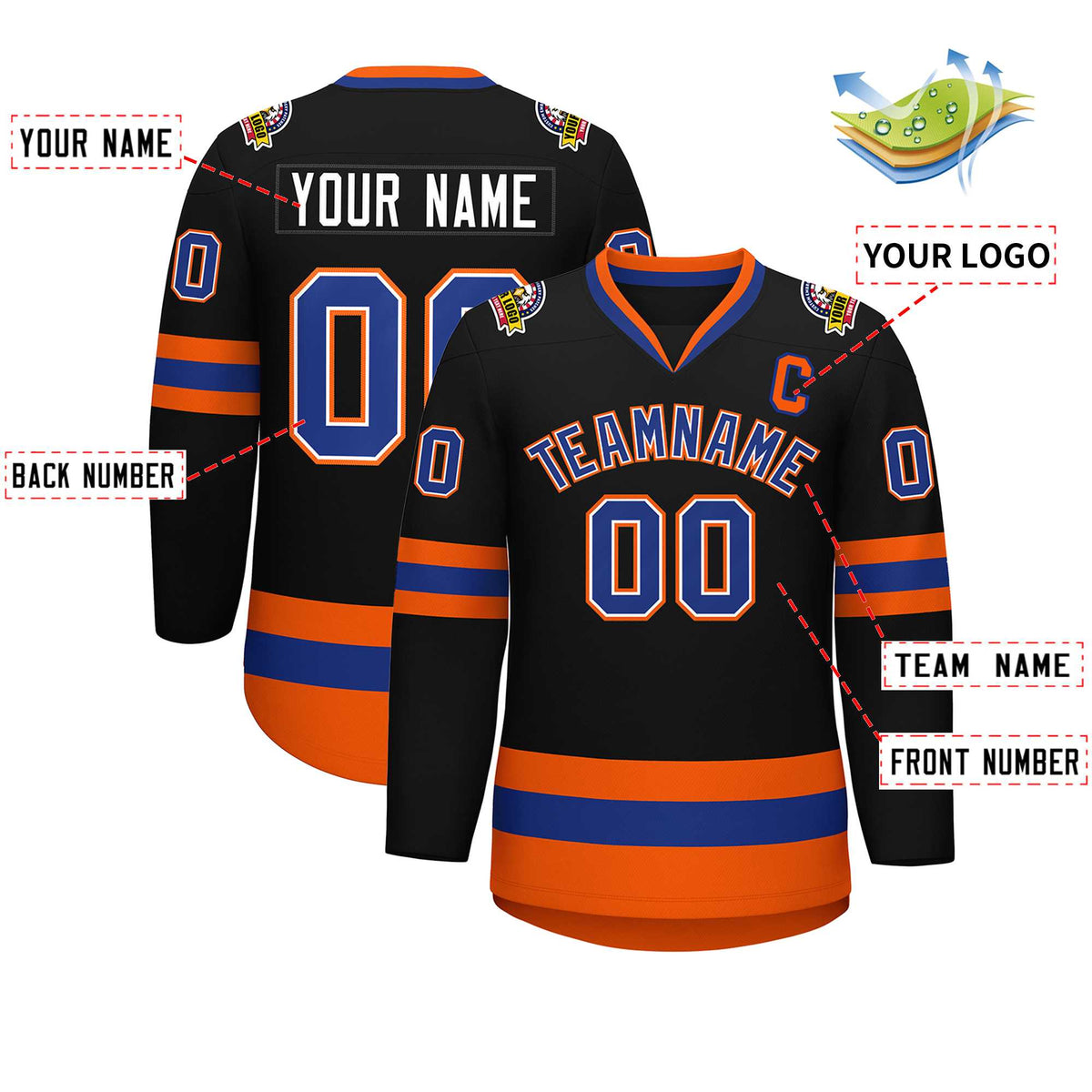 Custom Black Royal White-Orange Classic Style Hockey Jersey | KXKSHOP