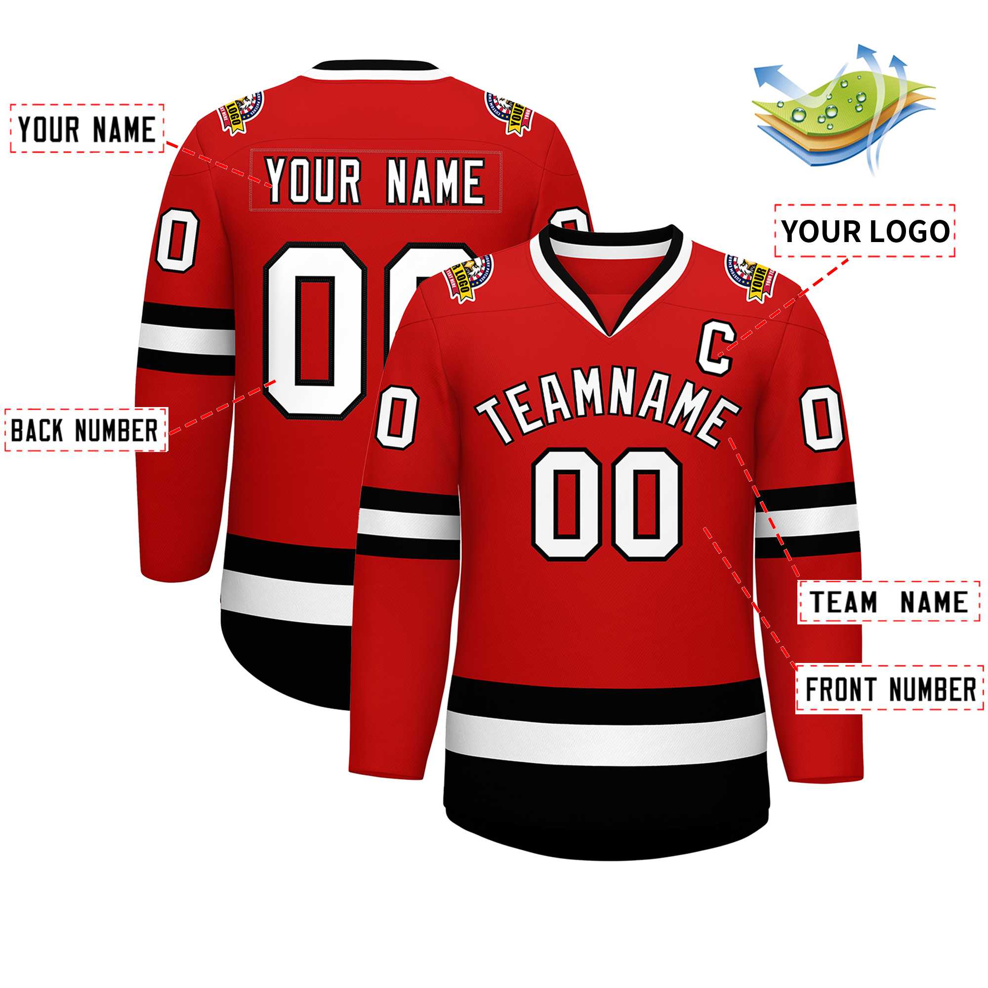 Custom Red White-Black Classic Style Hockey Jersey | KXKSHOP
