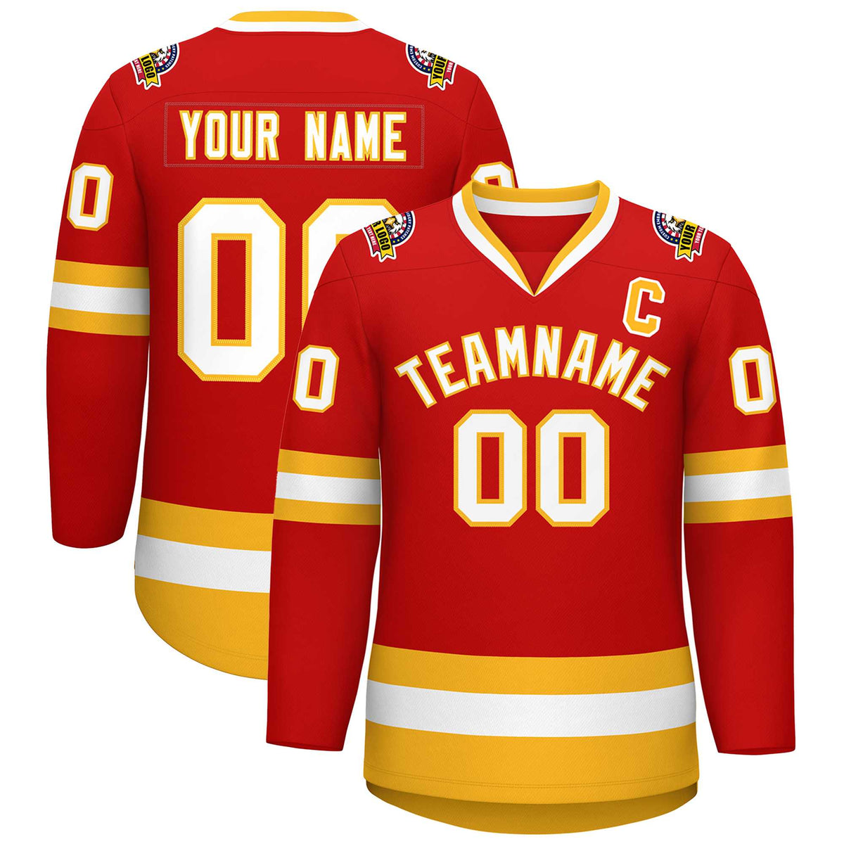 Custom Red White-Gold Classic Style Hockey Jersey | KXKSHOP
