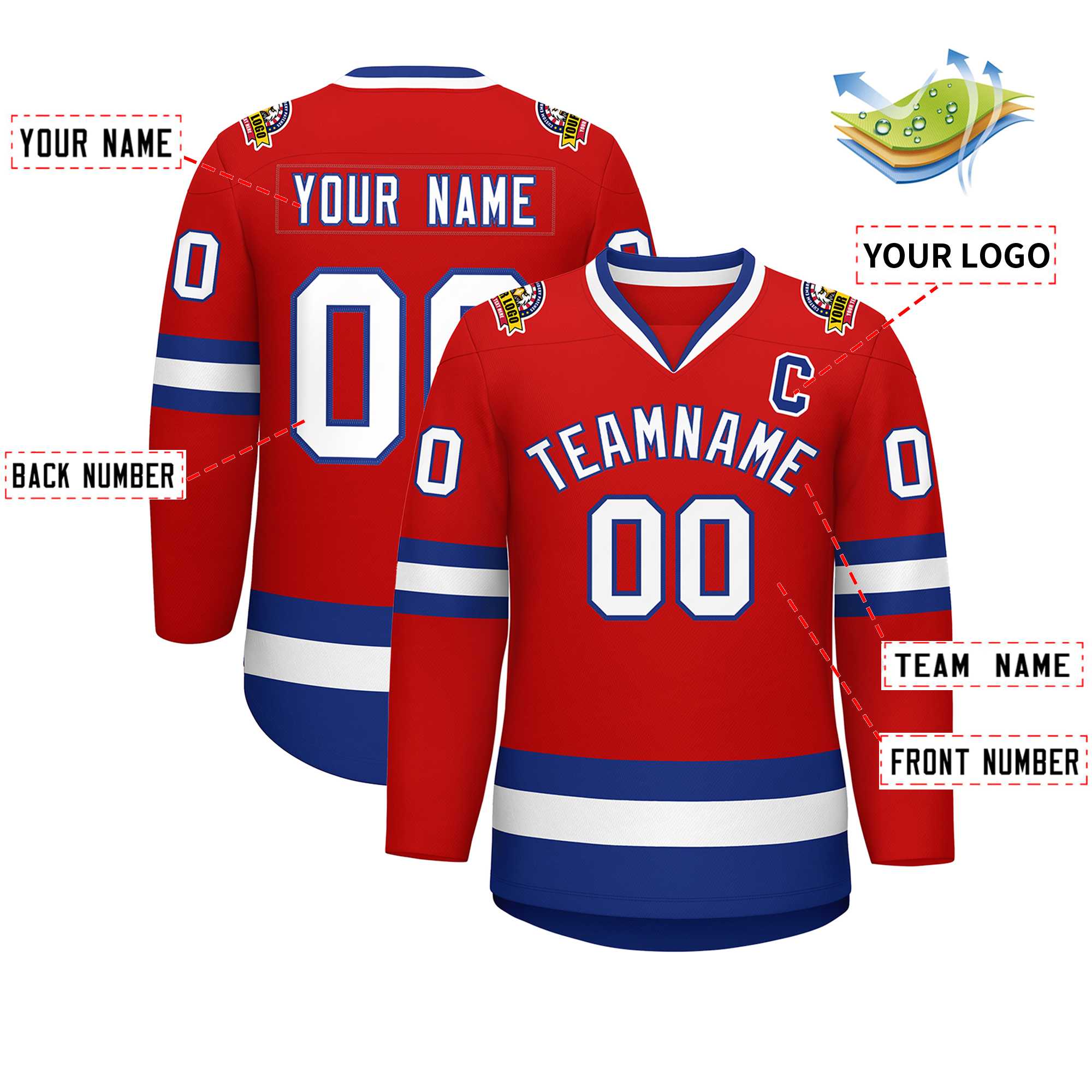 Custom Red White-Royal Classic Style Hockey Jersey | KXKSHOP