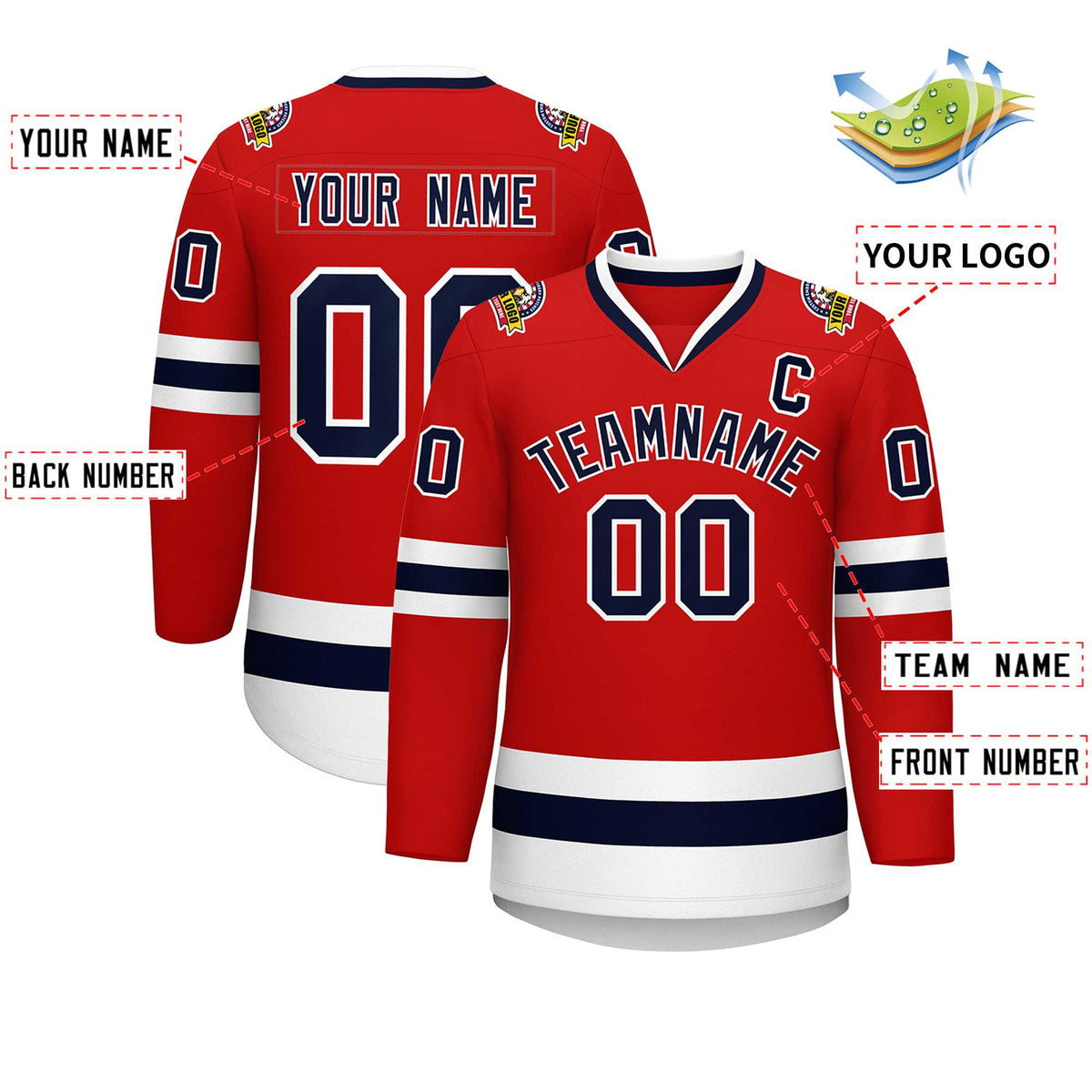 Custom Red Navy-White Classic Style Hockey Jersey | KXKSHOP